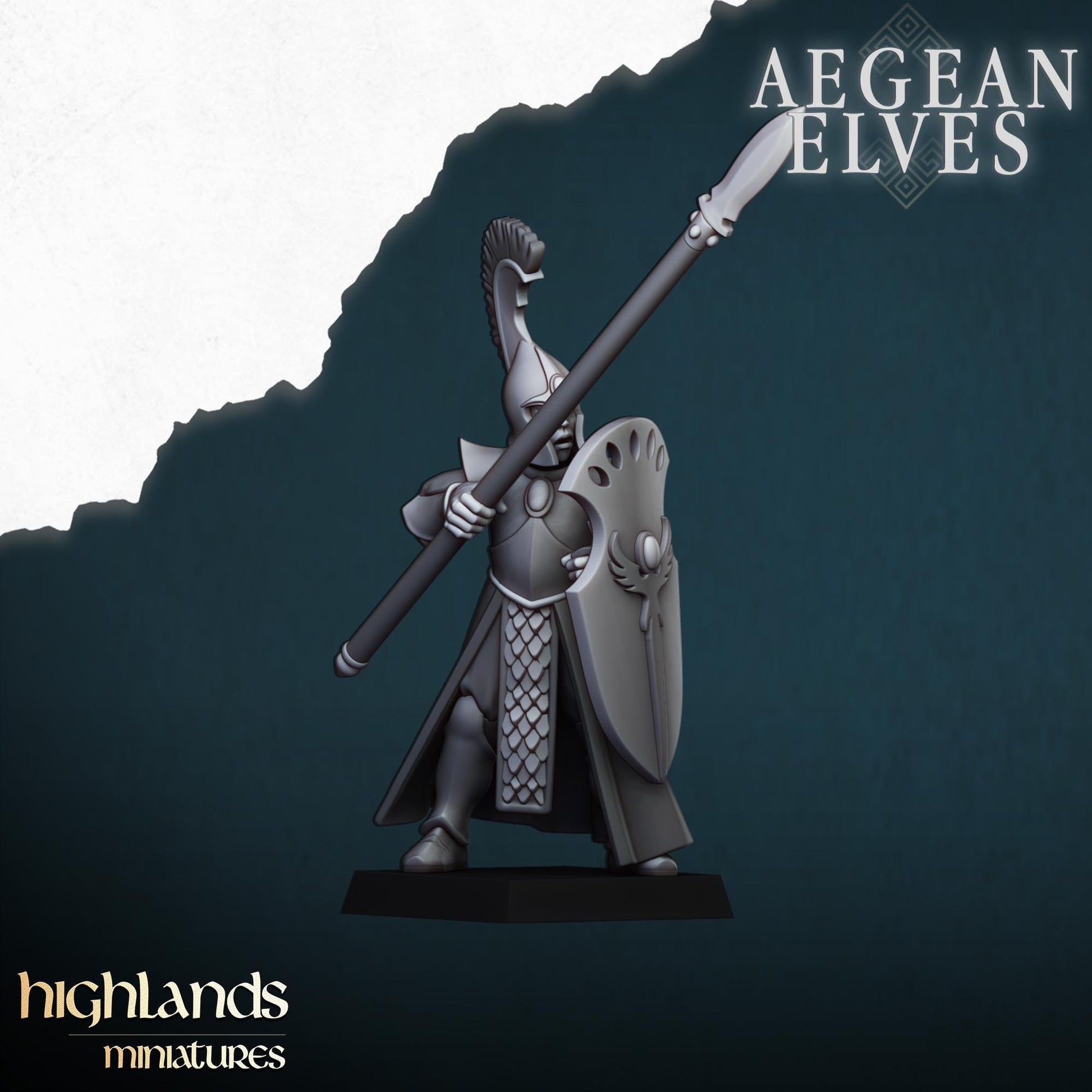 Aegean Elf Spearmen | Aegean Elves | Highland Miniatures | 32mm Scale Resin Tabletop RPG Figures for Tabletop Roleplaying and Wargaming