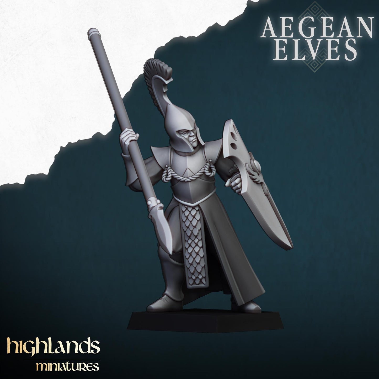 Aegean Elf Spearmen | Aegean Elves | Highland Miniatures | 32mm Scale Resin Tabletop RPG Figures for Tabletop Roleplaying and Wargaming