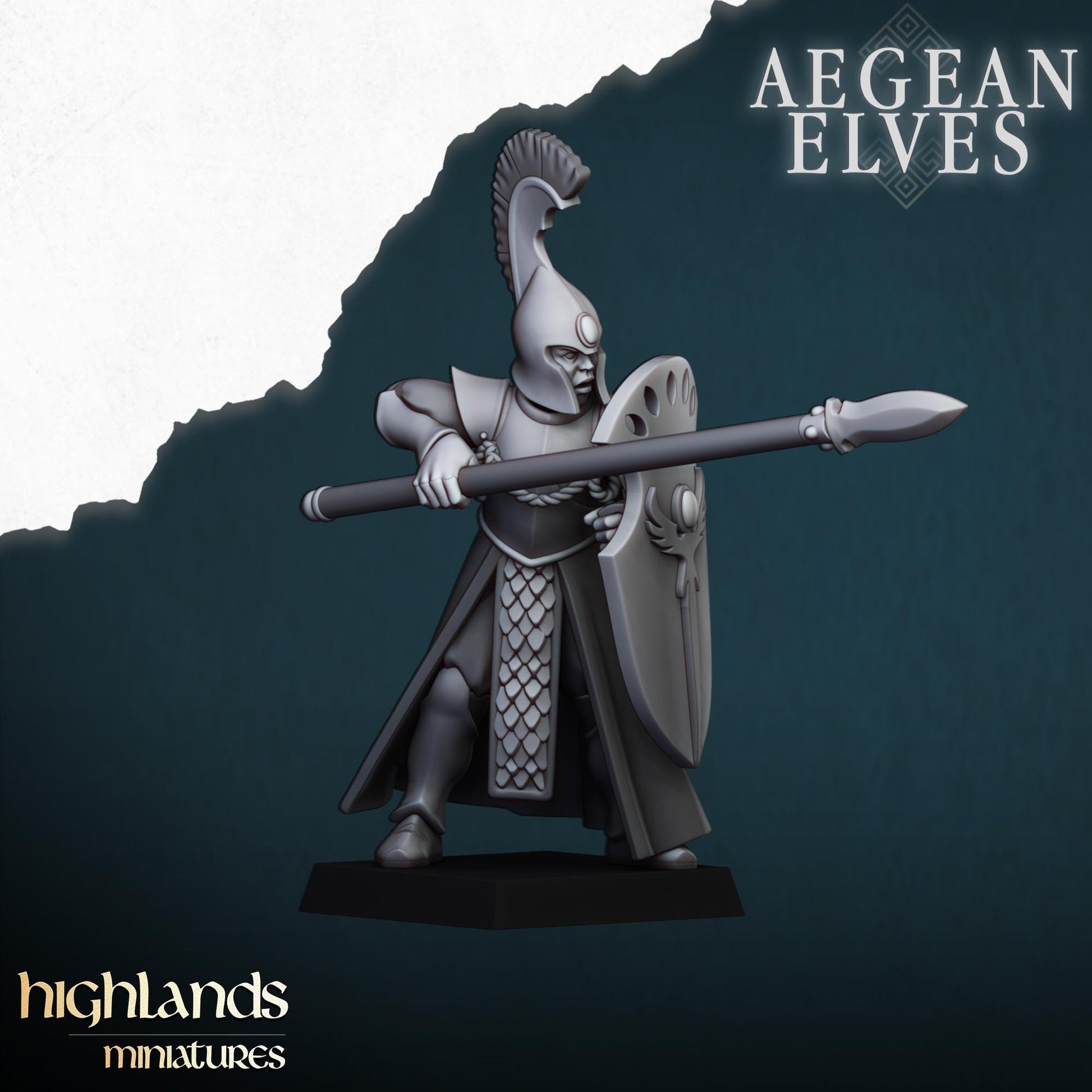 Aegean Elf Spearmen | Aegean Elves | Highland Miniatures | 32mm Scale Resin Tabletop RPG Figures for Tabletop Roleplaying and Wargaming
