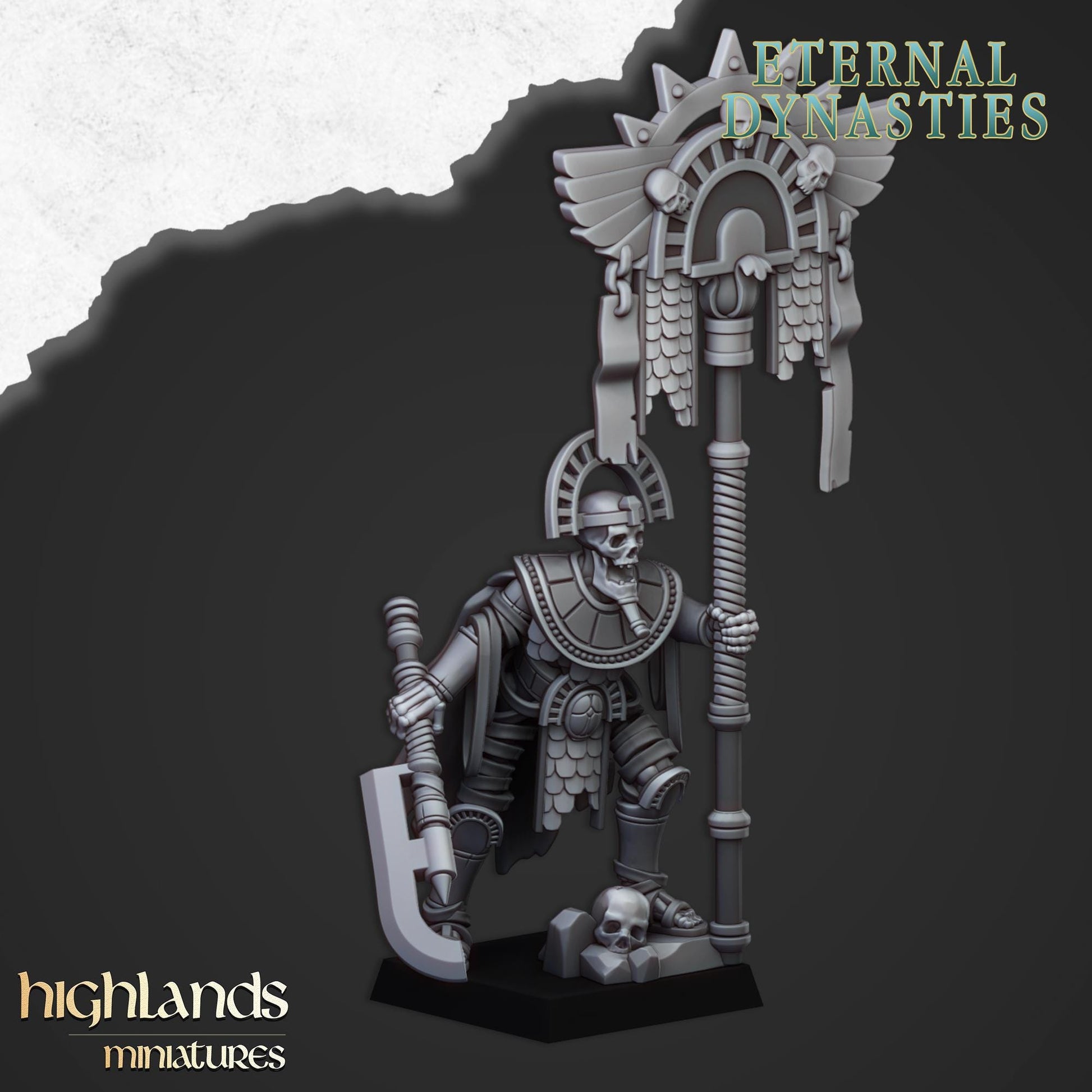 Eternal Pharaoh Bannerman | Eternal Dynasties | Highland Miniatures | 32mm Scale Resin Tabletop RPG Figures for Roleplaying and Wargaming