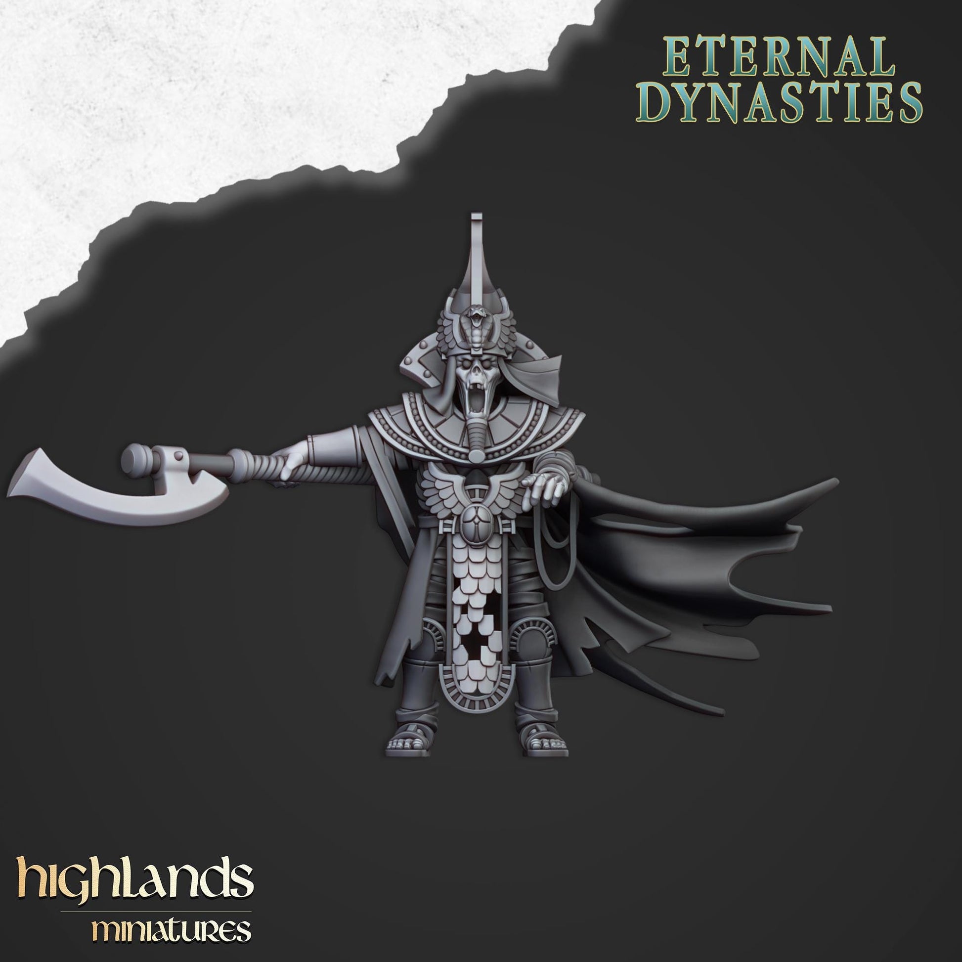 Eternal Pharaoh On Chariot | Eternal Dynasties | Highland Miniatures | 32mm Scale Resin Tabletop RPG Figures for Roleplaying and Wargaming