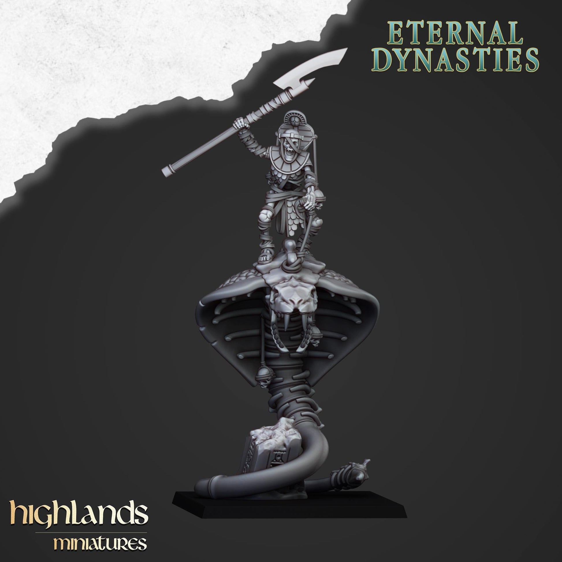 Great Snake Mounted Ancient Guard | Eternal Dynasties | Highland Miniatures | 32mm Scale Resin TTRPG Figures for Roleplaying and Wargaming