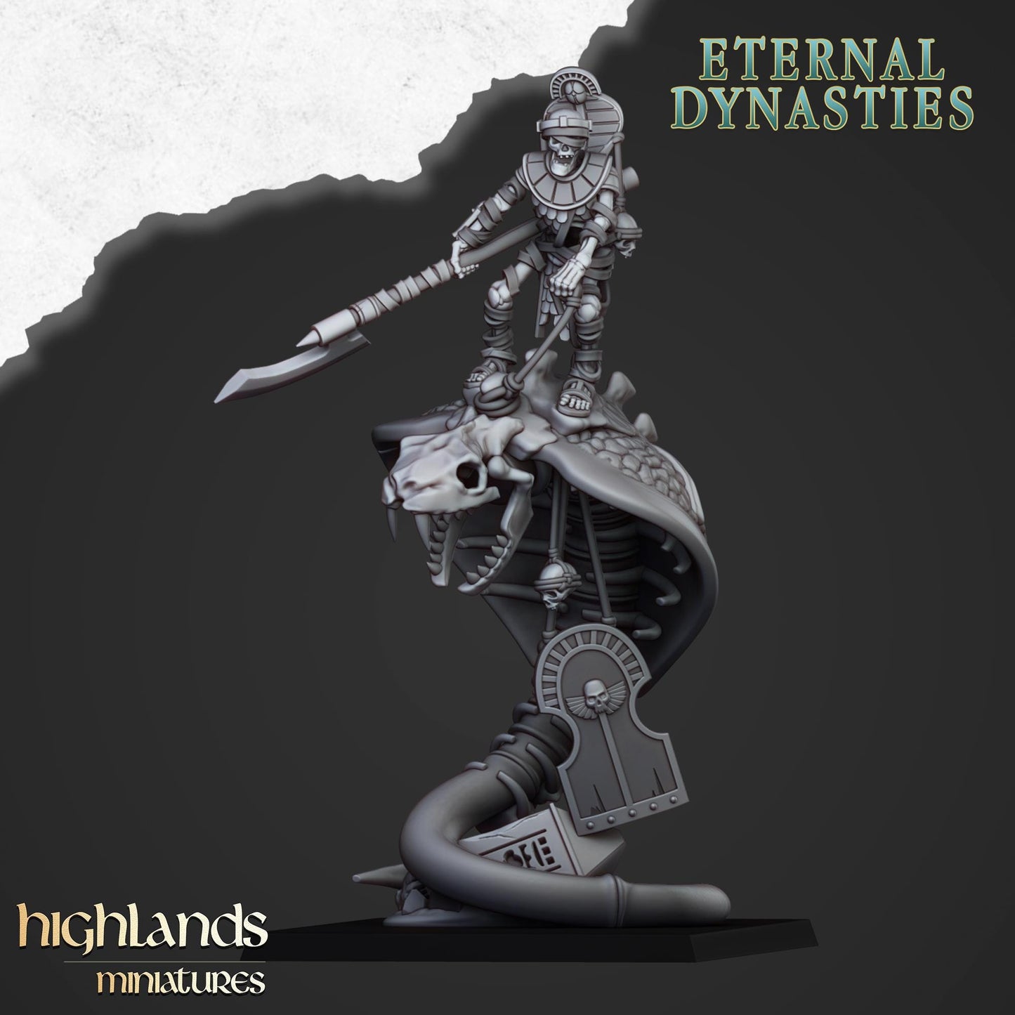 Great Snake Mounted Ancient Guard | Eternal Dynasties | Highland Miniatures | 32mm Scale Resin TTRPG Figures for Roleplaying and Wargaming