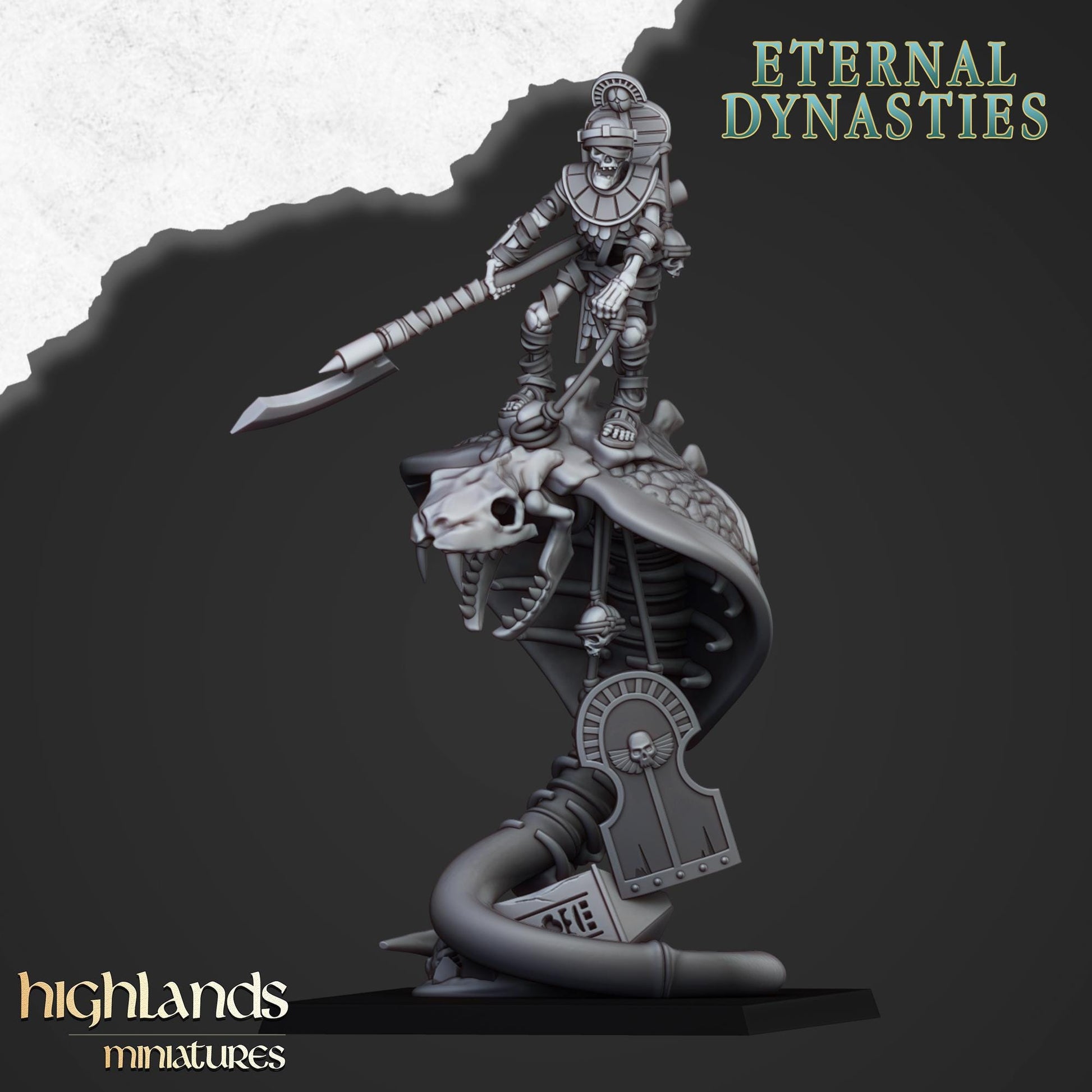Great Snake Mounted Ancient Guard | Eternal Dynasties | Highland Miniatures | 32mm Scale Resin TTRPG Figures for Roleplaying and Wargaming