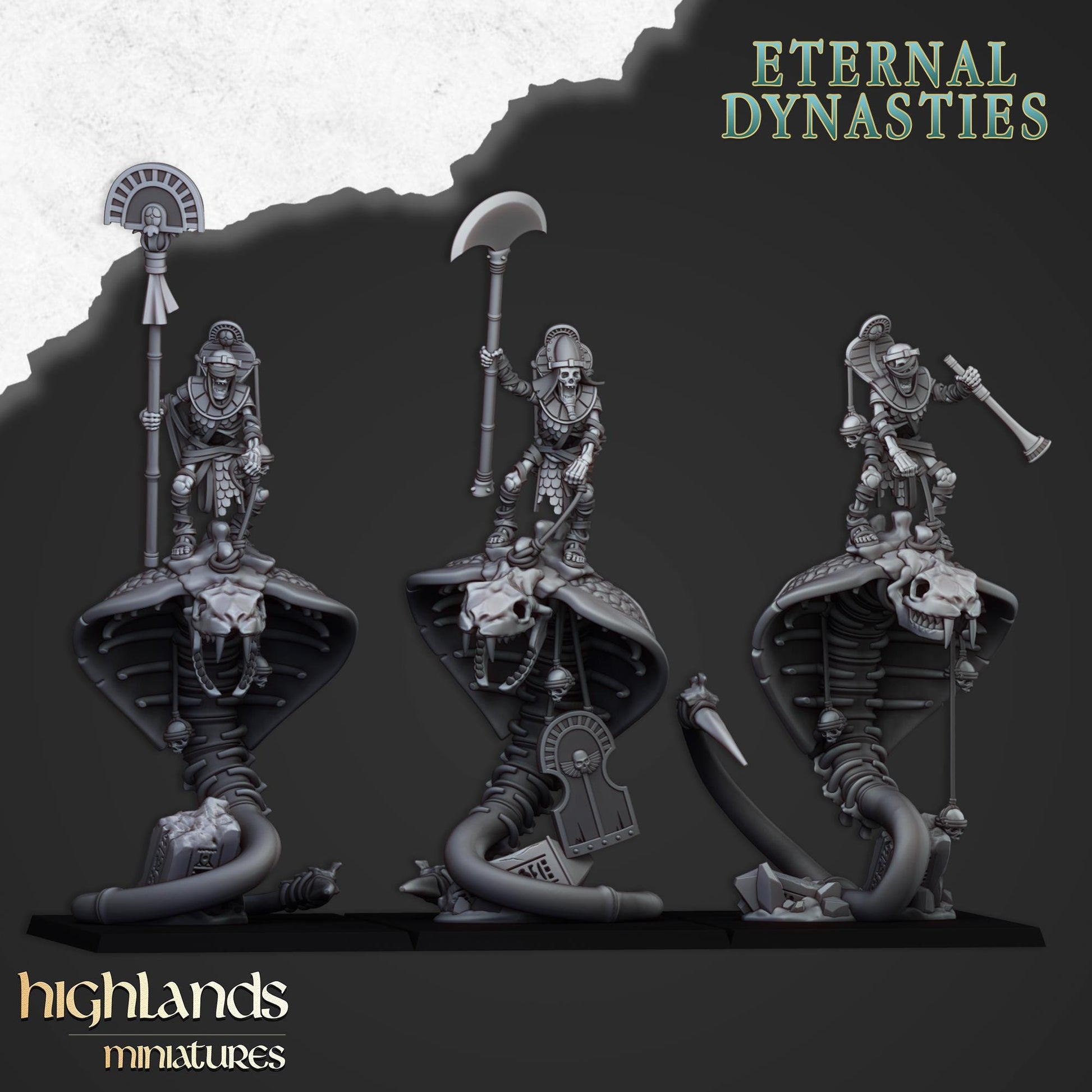 Great Snake Mounted Ancient Guard | Eternal Dynasties | Highland Miniatures | 32mm Scale Resin TTRPG Figures for Roleplaying and Wargaming