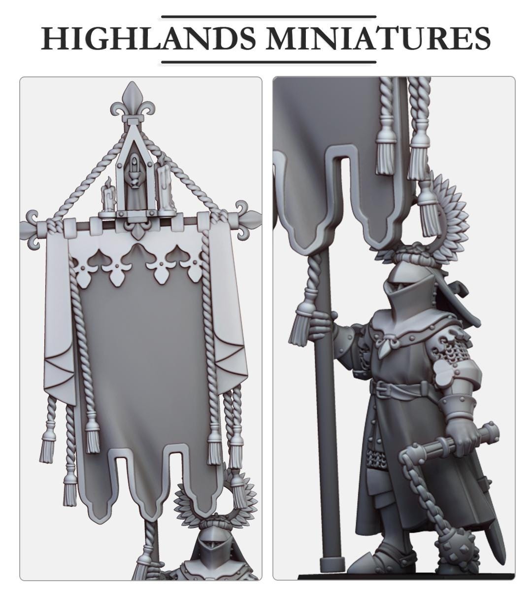 Gallia Battle Standard Bearer | Gallia | Highland Miniatures | 32mm Scale Resin Tabletop RPG Figures for Roleplaying and Wargaming
