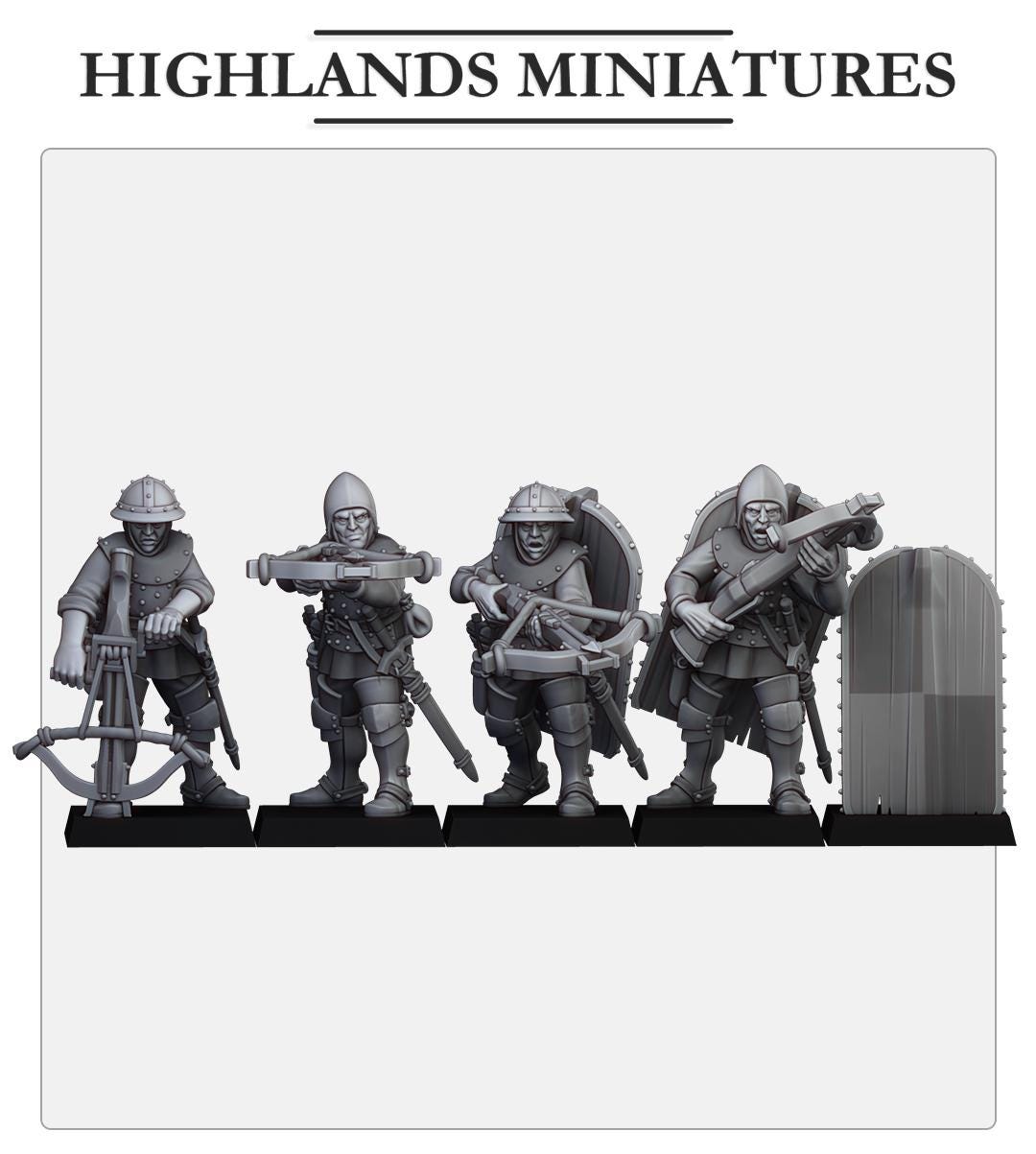 Gallia Shooters Crossbowmen | Gallia | Highland Miniatures | 32mm Scale Resin Tabletop RPG Figures for Roleplaying and Wargaming