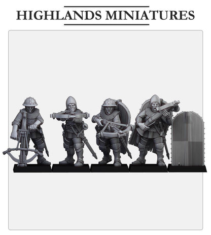 Gallia Shooters Crossbowmen | Gallia | Highland Miniatures | 32mm Scale Resin Tabletop RPG Figures for Roleplaying and Wargaming