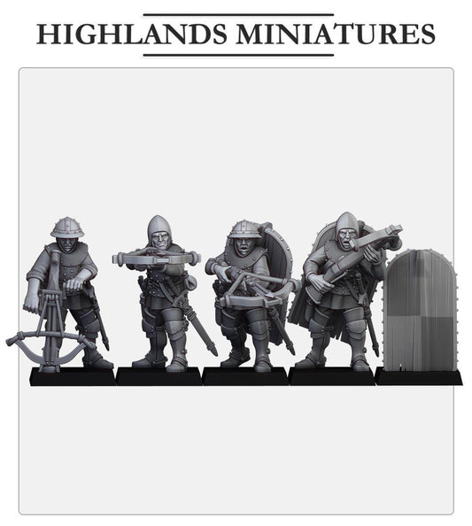 Gallia Shooters Crossbowmen | Gallia | Highland Miniatures | 32mm Scale Resin Tabletop RPG Figures for Roleplaying and Wargaming