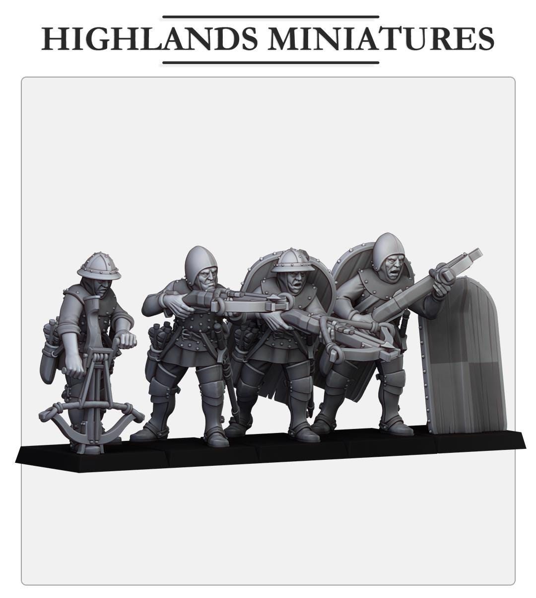 Gallia Shooters Crossbowmen | Gallia | Highland Miniatures | 32mm Scale Resin Tabletop RPG Figures for Roleplaying and Wargaming