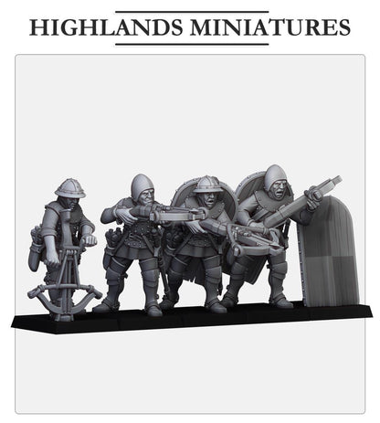 Gallia Shooters Crossbowmen | Gallia | Highland Miniatures | 32mm Scale Resin Tabletop RPG Figures for Roleplaying and Wargaming
