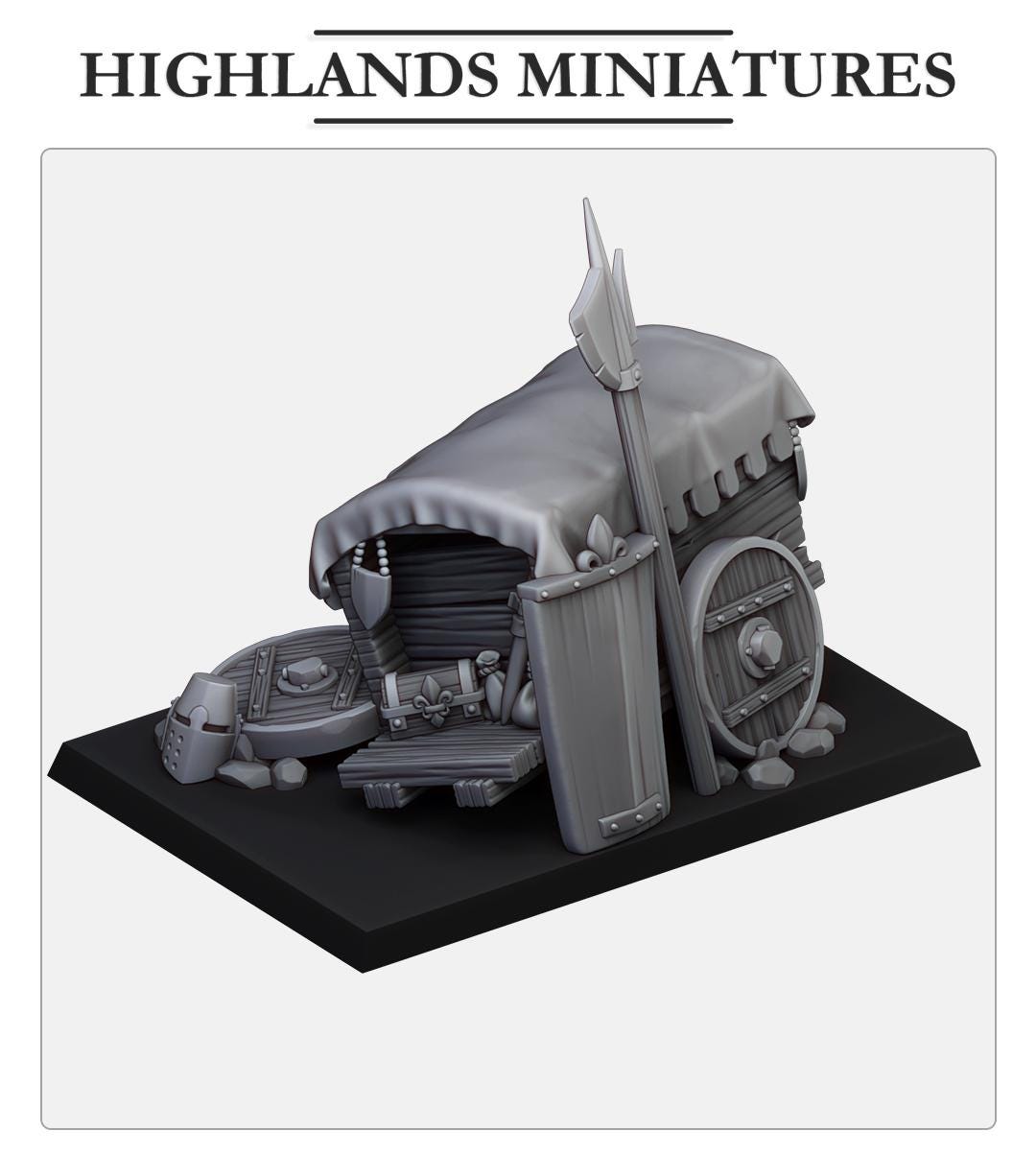 Weapon Cart | Gallia Terrain | Highland Miniatures | 32mm Scale Resin Tabletop RPG Figures for Roleplaying and Wargaming