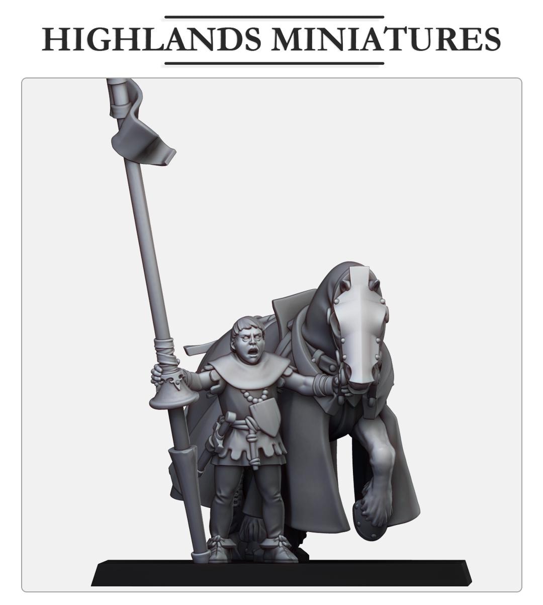 Squire Holding Horse | Gallia | Highland Miniatures | 32mm Scale Resin Tabletop RPG Figures for Roleplaying and Wargaming