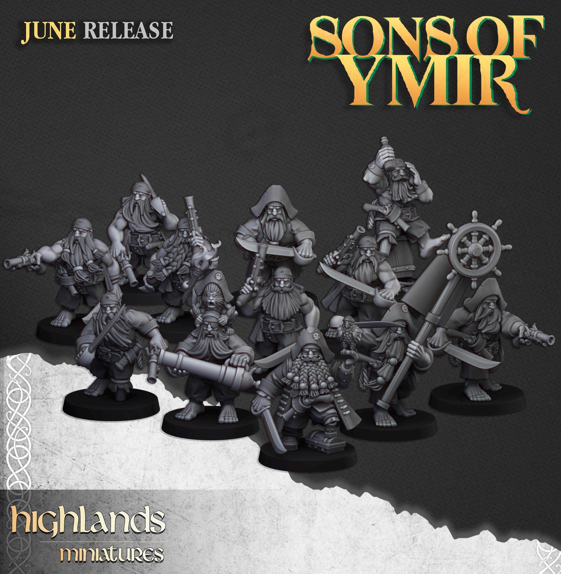 Dwarf Pirates | Sons of Ymir | Highland Miniatures | 32mm Scale Resin Tabletop RPG Figures for Roleplaying and Wargaming