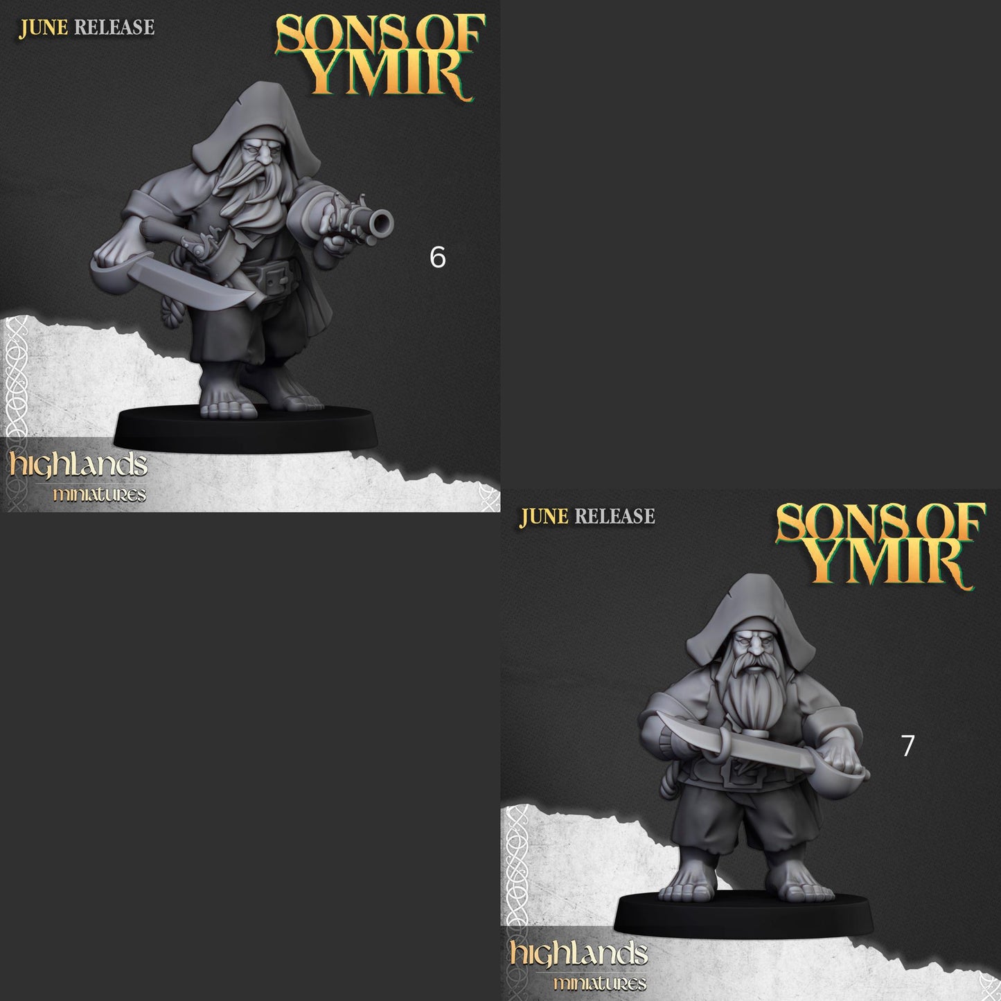 Dwarf Pirates | Sons of Ymir | Highland Miniatures | 32mm Scale Resin Tabletop RPG Figures for Roleplaying and Wargaming