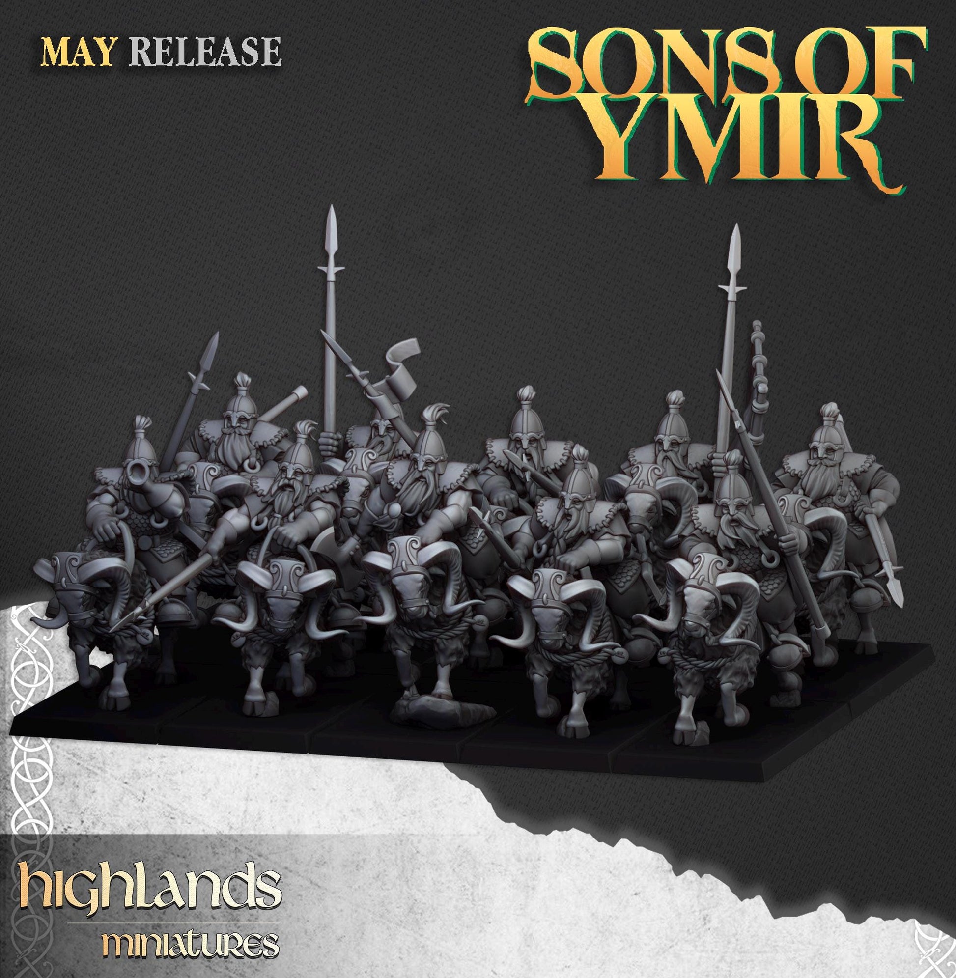 Mounted Dwarfs | Sons of Ymir | Highland Miniatures | 32mm Scale Resin Tabletop RPG Figures for Roleplaying and Wargaming