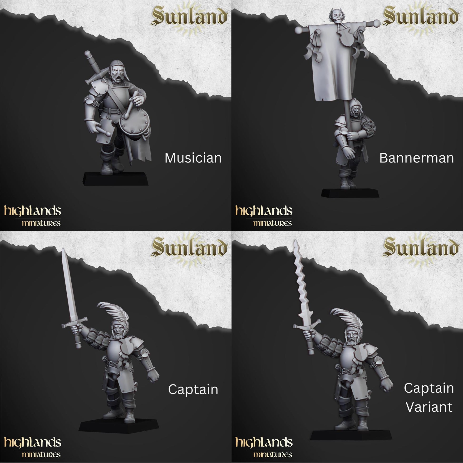 Sunland Landsknechts | Sunland | Highland Miniatures | 32mm Scale Resin Tabletop RPG Figures for Roleplaying and Wargaming