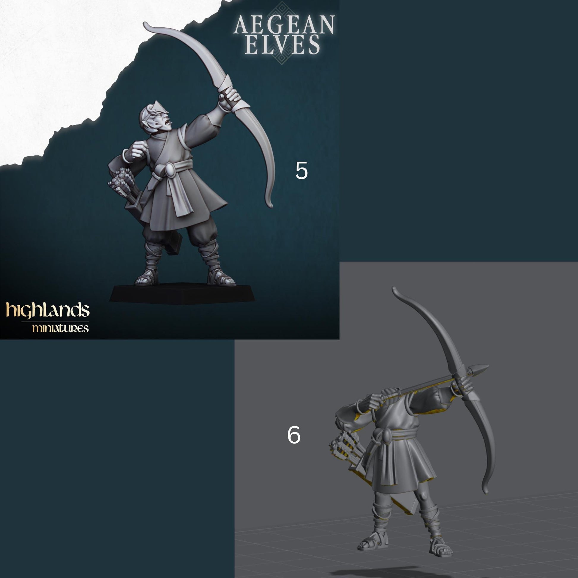 Aegean Elf Archers | Aegean Elves | Highland Miniatures | 32mm Scale Resin Tabletop RPG Figures for Tabletop Roleplaying and Wargaming