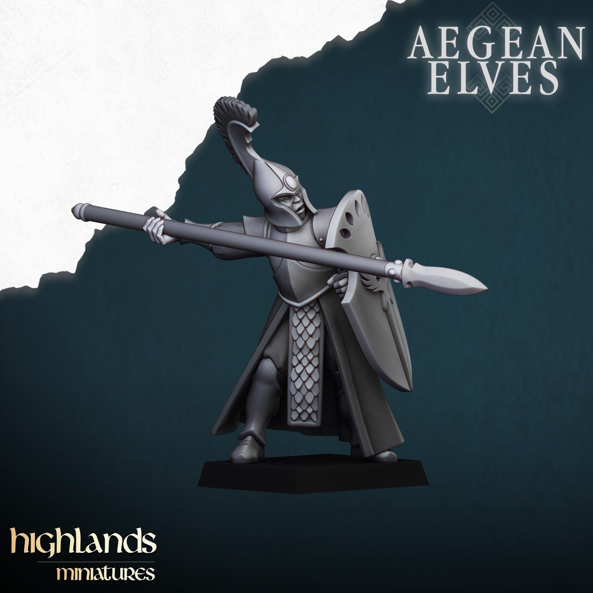 Aegean Elf Spearmen | Aegean Elves | Highland Miniatures | 32mm Scale Resin Tabletop RPG Figures for Tabletop Roleplaying and Wargaming