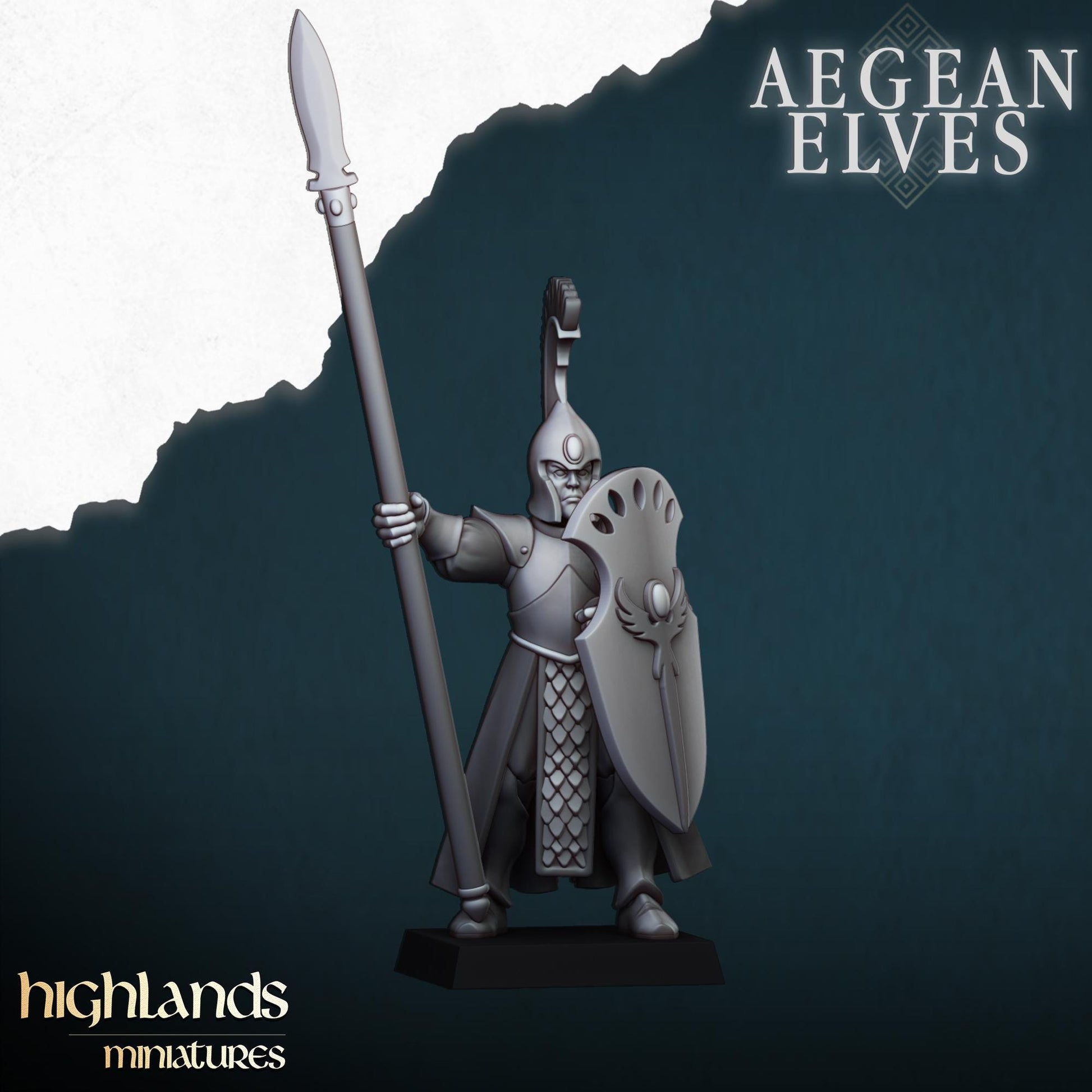 Aegean Elf Spearmen | Aegean Elves | Highland Miniatures | 32mm Scale Resin Tabletop RPG Figures for Tabletop Roleplaying and Wargaming