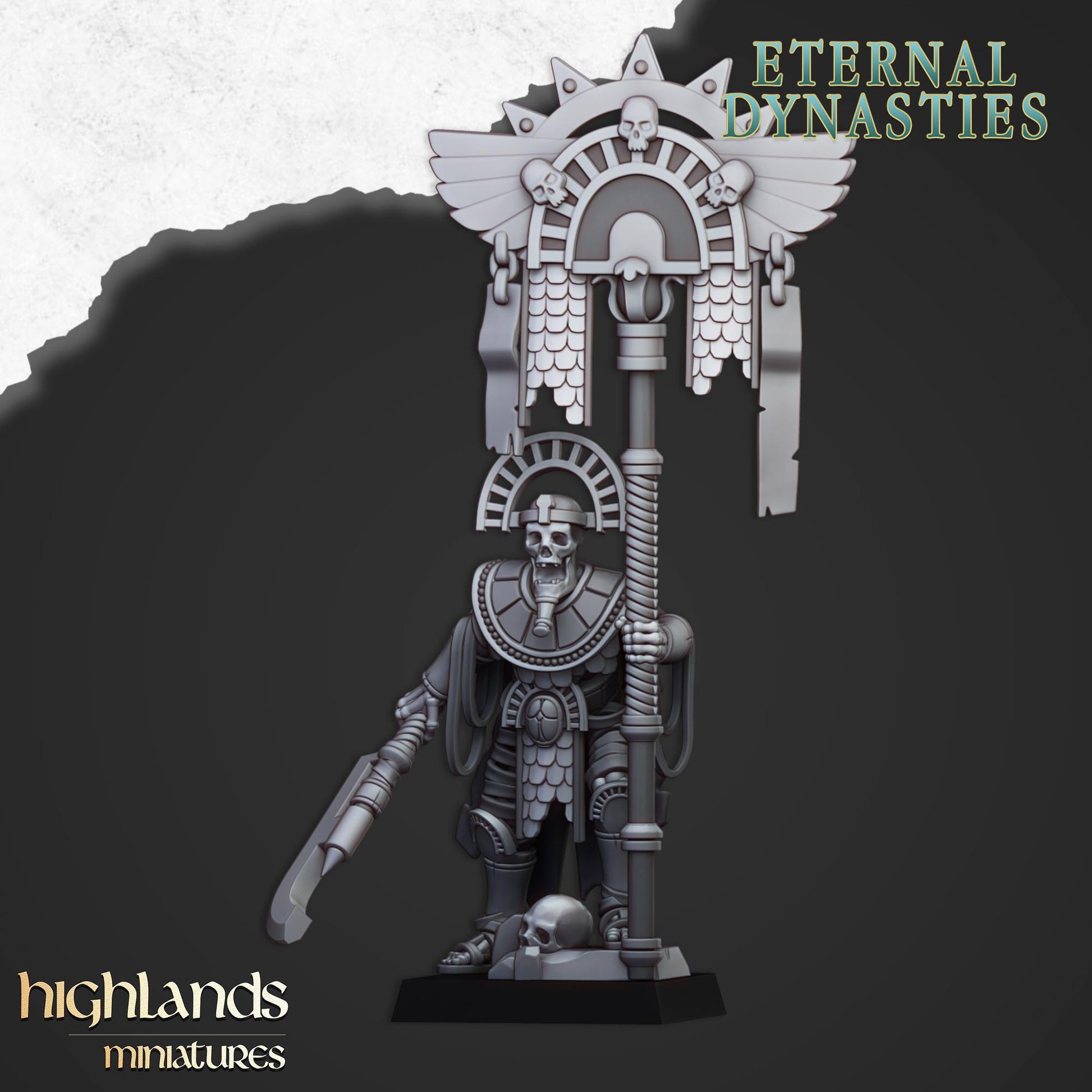 Eternal Pharaoh Bannerman | Eternal Dynasties | Highland Miniatures | 32mm Scale Resin Tabletop RPG Figures for Roleplaying and Wargaming