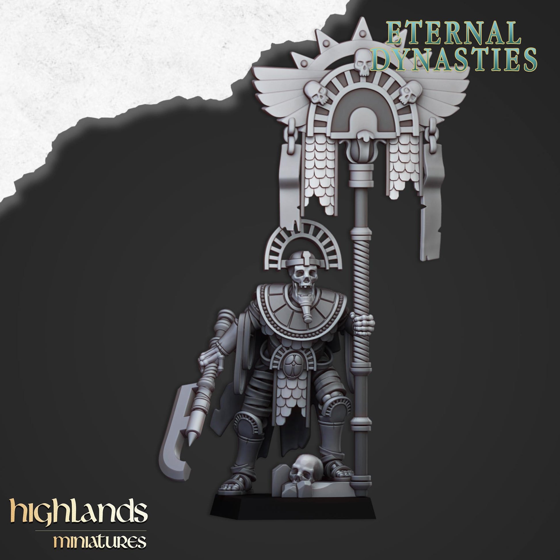 Eternal Pharaoh Bannerman | Eternal Dynasties | Highland Miniatures | 32mm Scale Resin Tabletop RPG Figures for Roleplaying and Wargaming