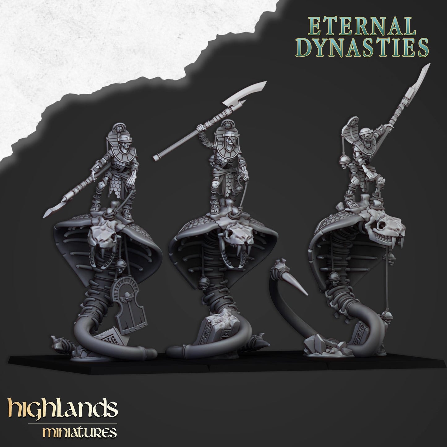 Great Snake Mounted Ancient Guard | Eternal Dynasties | Highland Miniatures | 32mm Scale Resin TTRPG Figures for Roleplaying and Wargaming