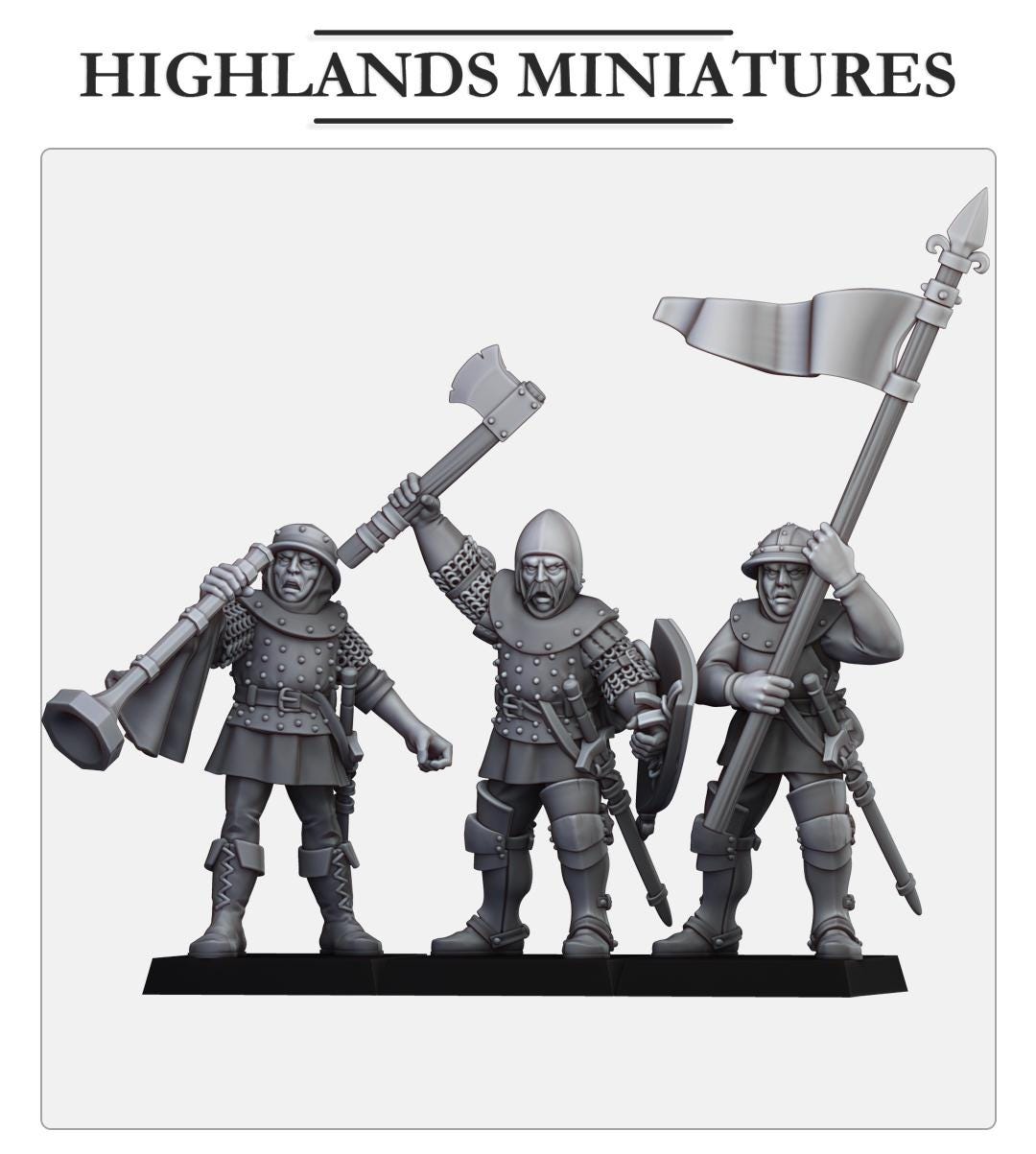 Gallia Shooters Command Group | Gallia | Highland Miniatures | 32mm Scale Resin Tabletop RPG Figures for Roleplaying and Wargaming