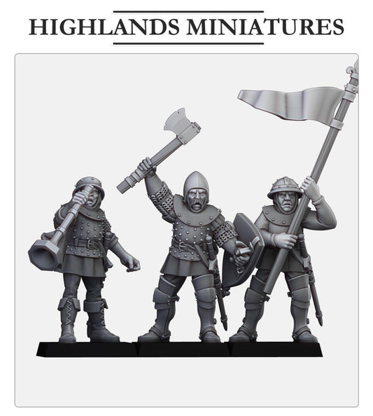 Gallia Shooters Command Group | Gallia | Highland Miniatures | 32mm Scale Resin Tabletop RPG Figures for Roleplaying and Wargaming