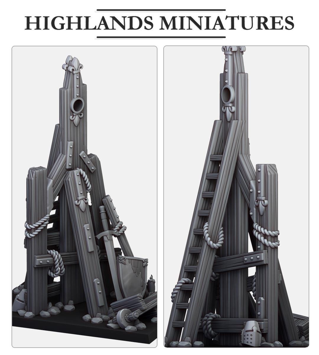 Broken Trebuchet | Gallia Terrain | Highland Miniatures | 32mm Scale Resin Tabletop RPG Figures for Roleplaying and Wargaming