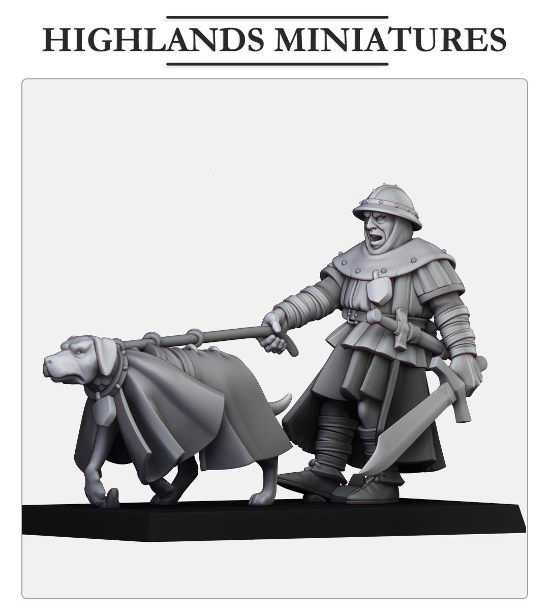 Man At Arms With Hunting Dog | Gallia | Highland Miniatures | 32mm Scale Resin Tabletop RPG Figures for Roleplaying and Wargaming
