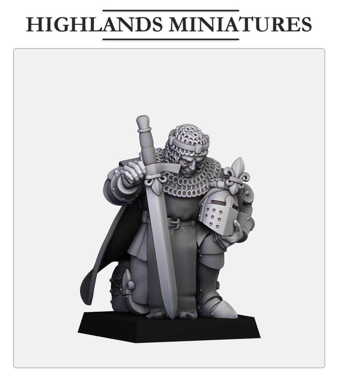 Praying Knight | Gallia | Highland Miniatures | 32mm Scale Resin Tabletop RPG Figures for Roleplaying and Wargaming