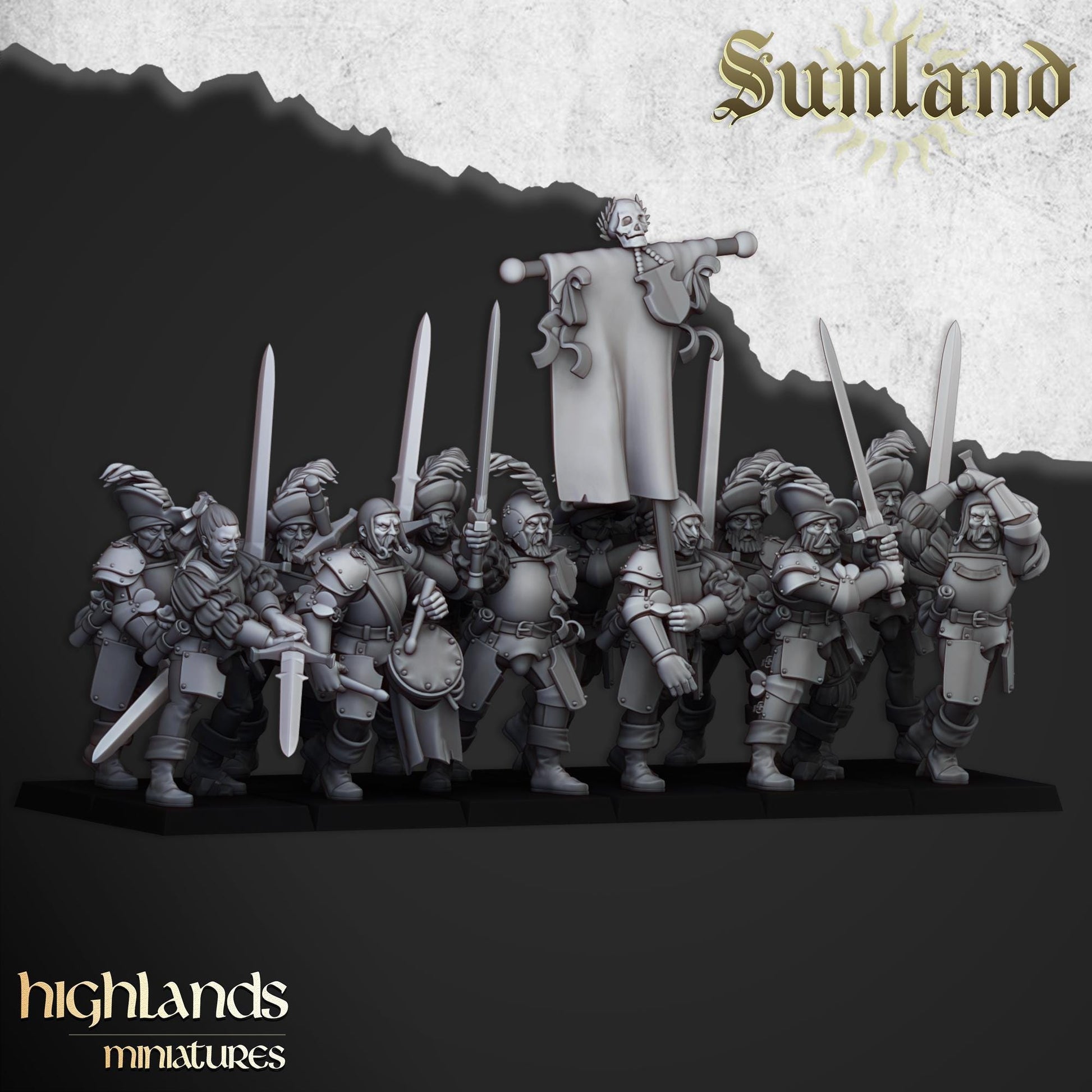 Sunland Landsknechts | Sunland | Highland Miniatures | 32mm Scale Resin Tabletop RPG Figures for Roleplaying and Wargaming