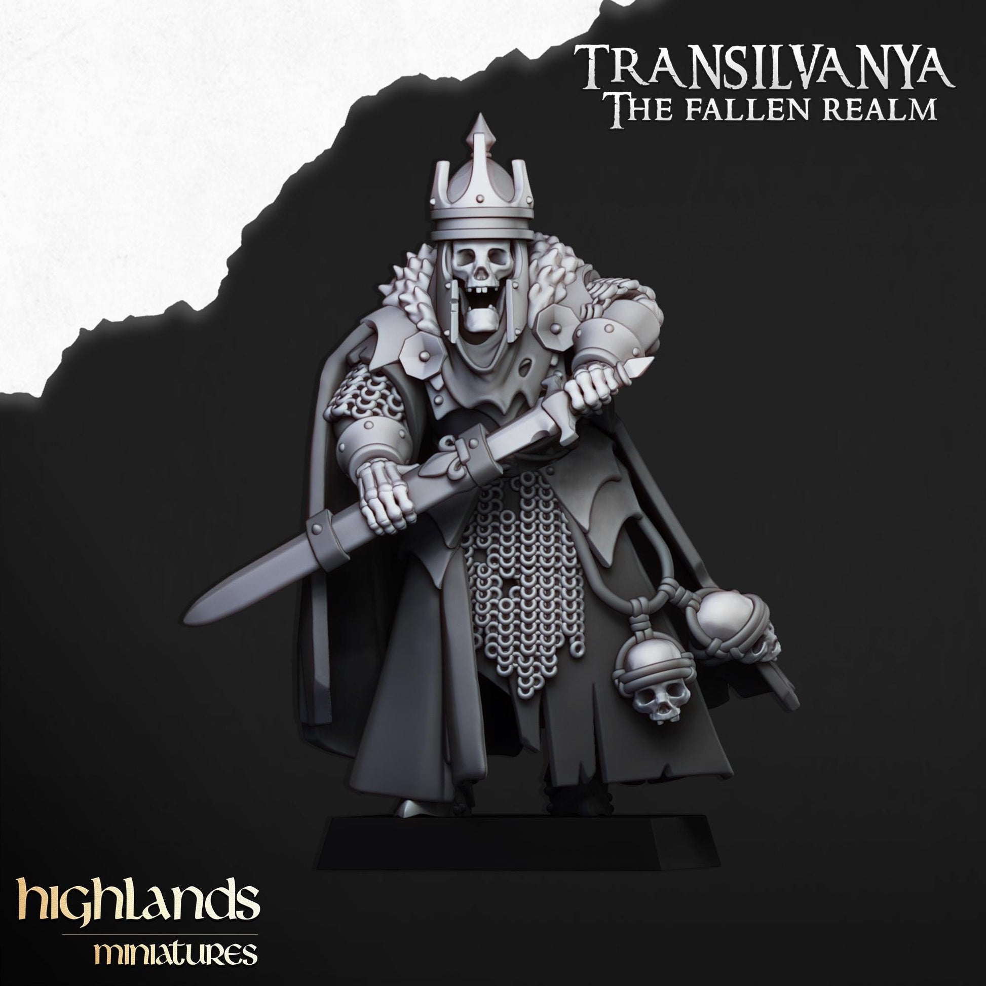 Skeletal Lord | Transilvanya The Fallen Realm | Highland Miniatures | 32mm Scale Resin Tabletop RPG Figures for Roleplaying and Wargaming