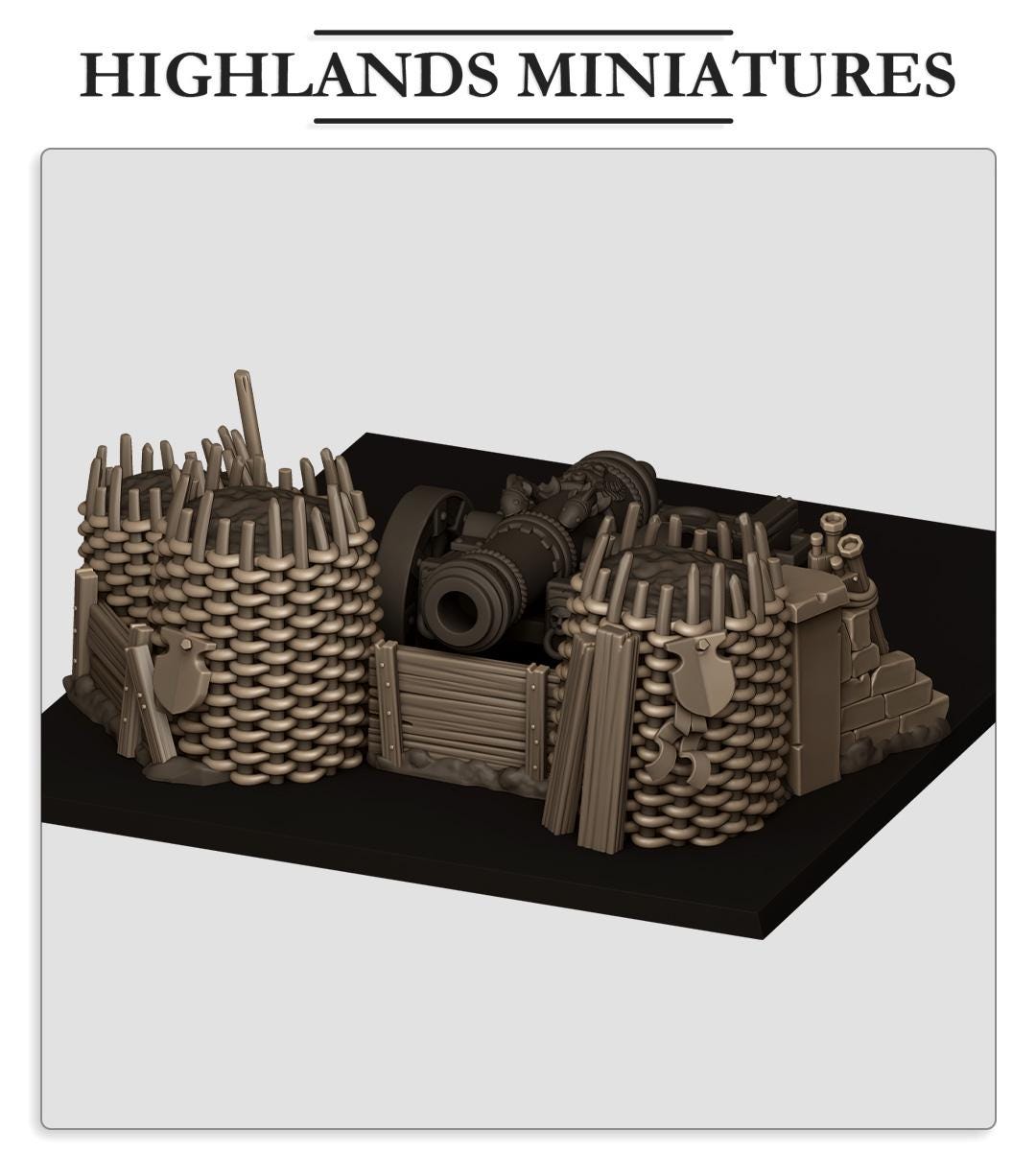 Sunland Artillery Barricade | Sunland | Highland Miniatures | 32mm Scale Resin Tabletop RPG Figures for Roleplaying and Wargaming