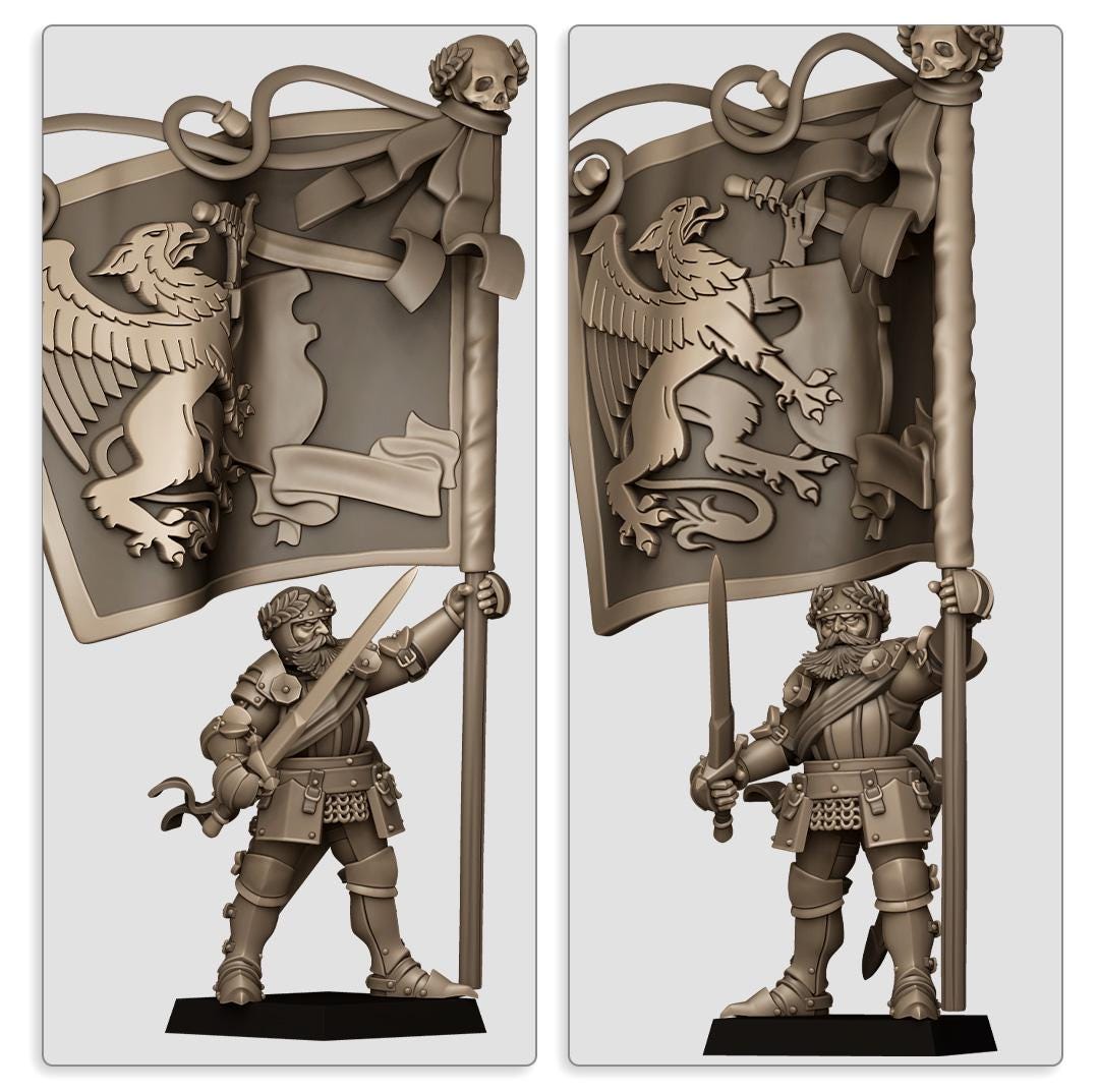 Sunland Battle Standard Bearer | Sunland | Highland Miniatures | 32mm Scale Resin Tabletop RPG Figures for Roleplaying and Wargaming