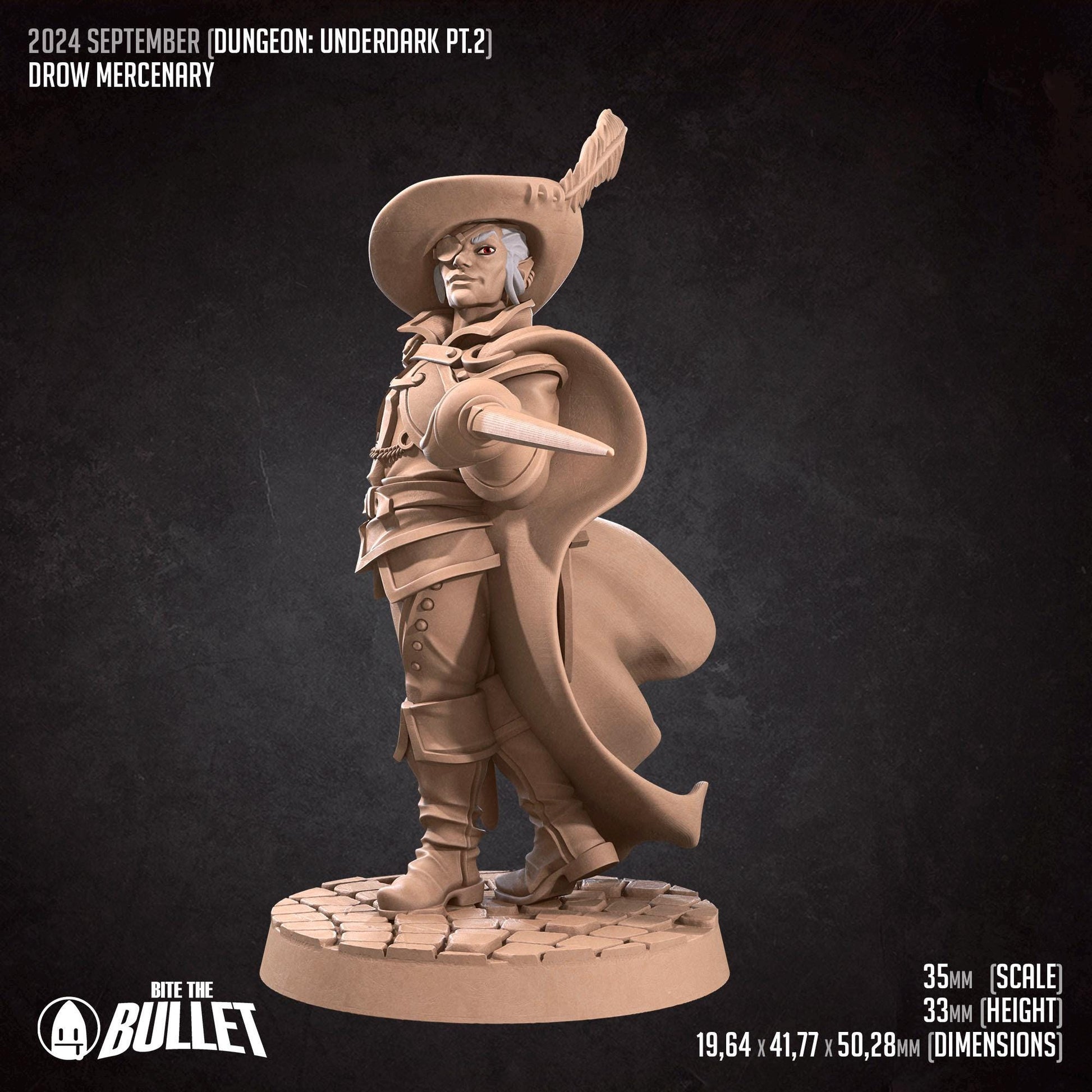 Drow Mercenary | Dungeon Underdark | Bite The Bullet | 35mm Scale | Resin Printed Tabletop RPG Miniature Figures | DND | 5E