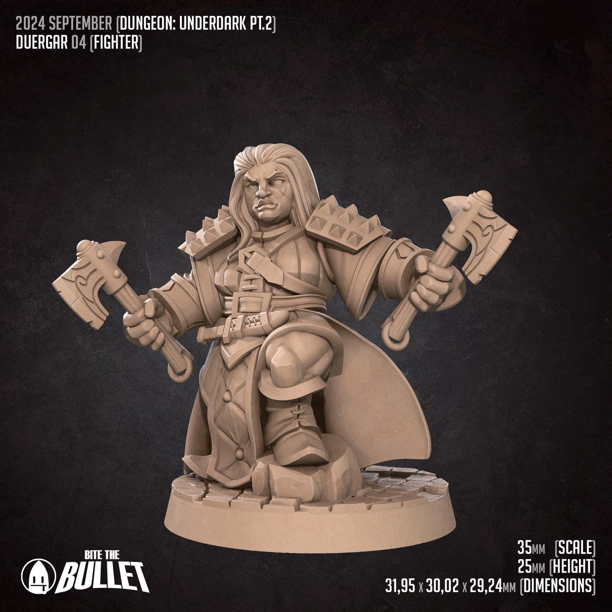 Duergar Warrior | Dungeon Underdark | Bite The Bullet | 35mm Scale | Resin Printed Tabletop RPG Miniature Figures | DND | 5E