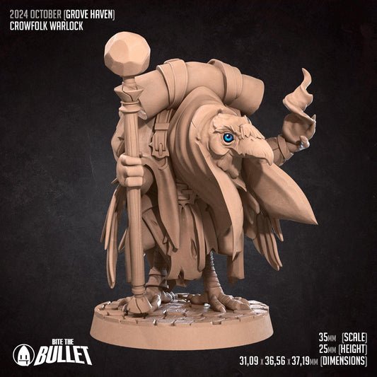 Crowfolk Warlock | Grove Haven | Bite The Bullet | 35mm Scale | Resin Printed Tabletop RPG Miniature Figures | DND | 5E