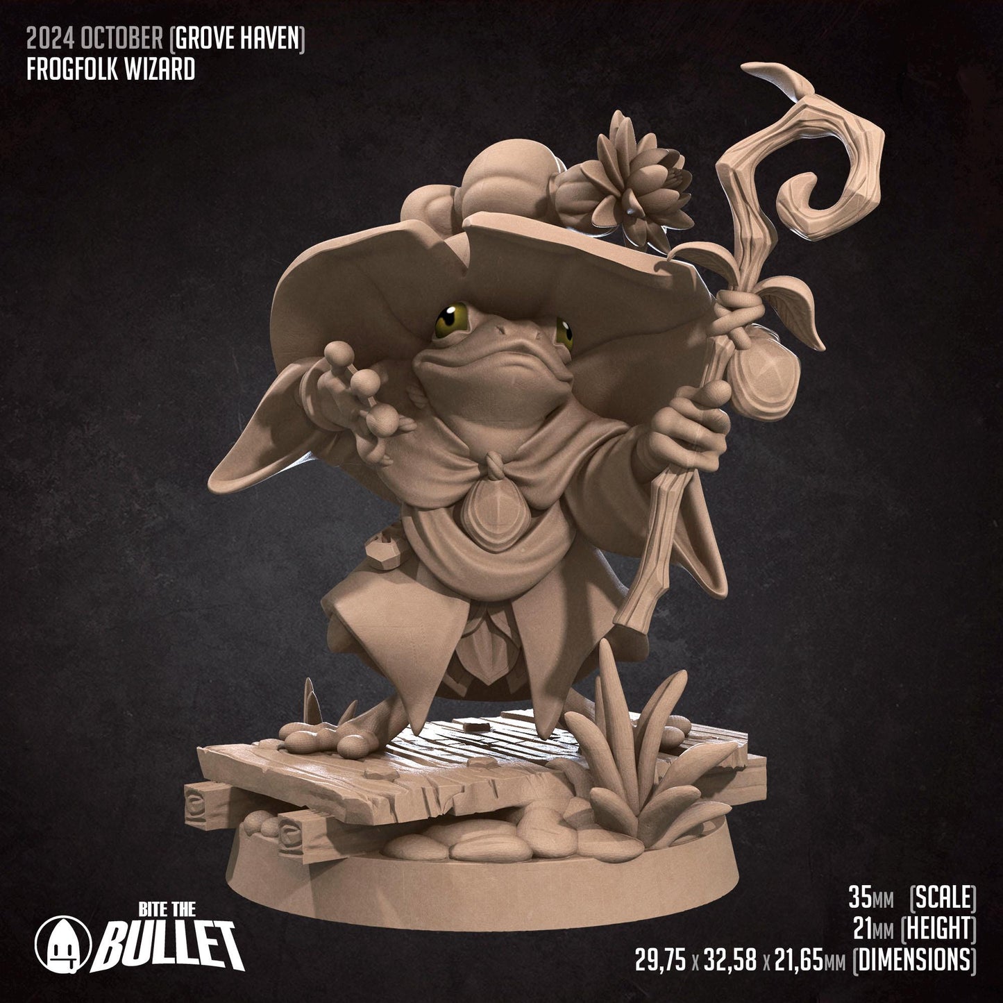 Frogfolk Wizard | Grove Haven | Bite The Bullet | 35mm Scale | Resin Printed Tabletop RPG Miniature Figures | DND | 5E