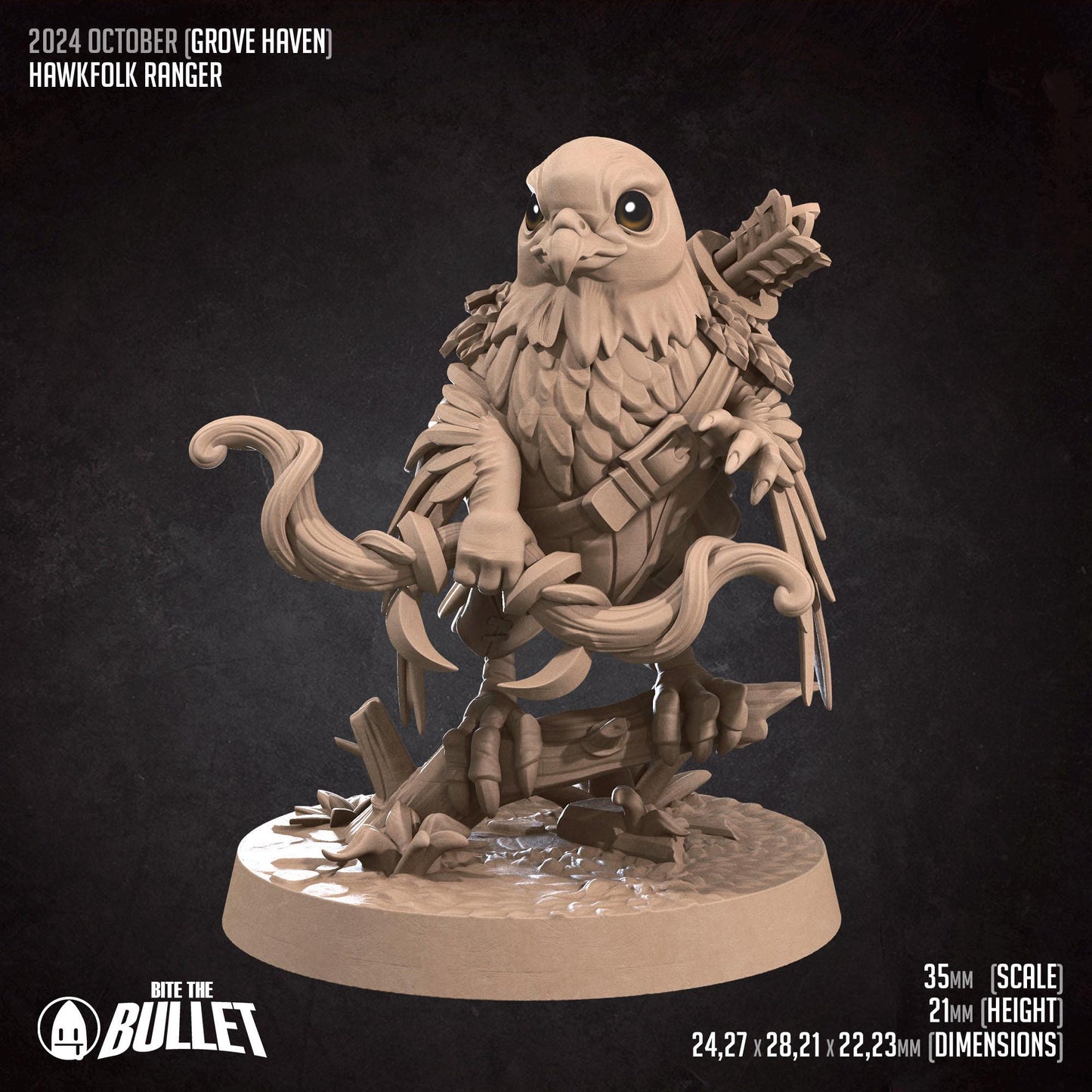 Hawkfolk Ranger | Grove Haven | Bite The Bullet | 35mm Scale | Resin Printed Tabletop RPG Miniature Figures | DND | 5E