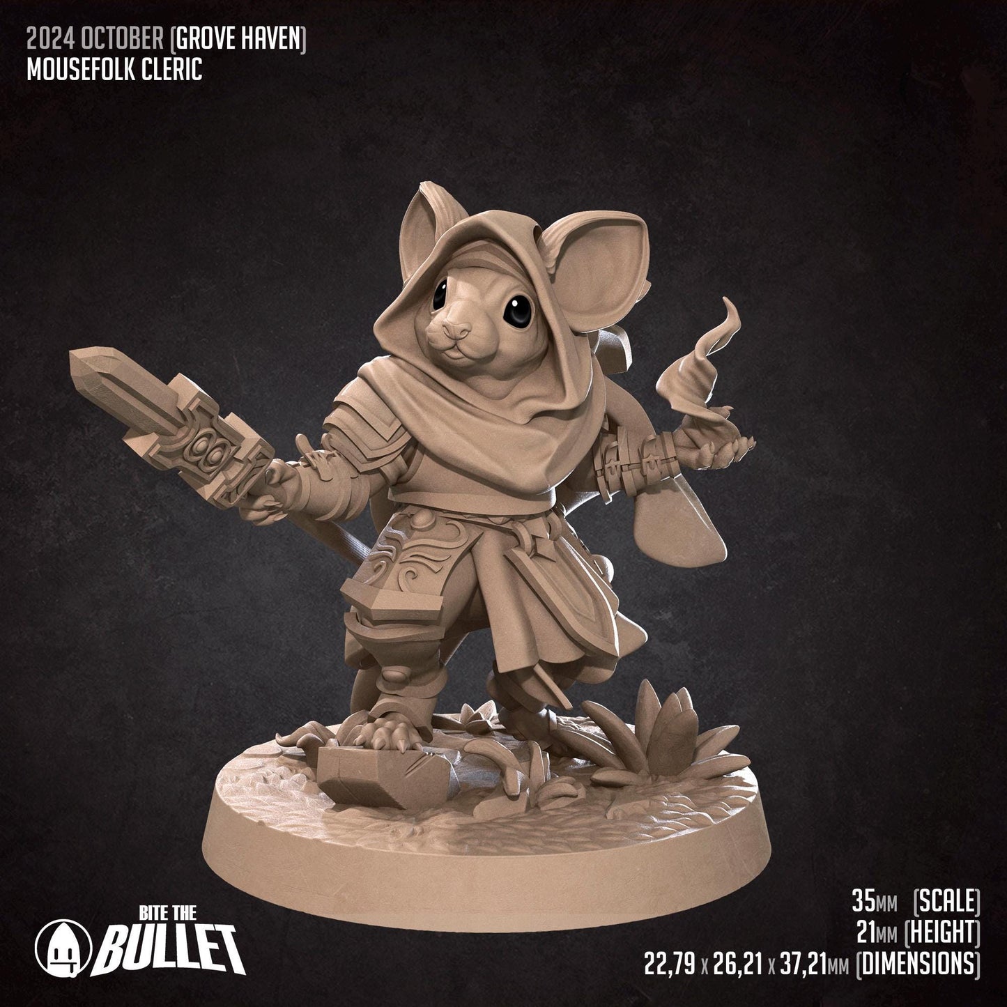 Mousefolk Cleric | Grove Haven | Bite The Bullet | 35mm Scale | Resin Printed Tabletop RPG Miniature Figures | DND | 5E