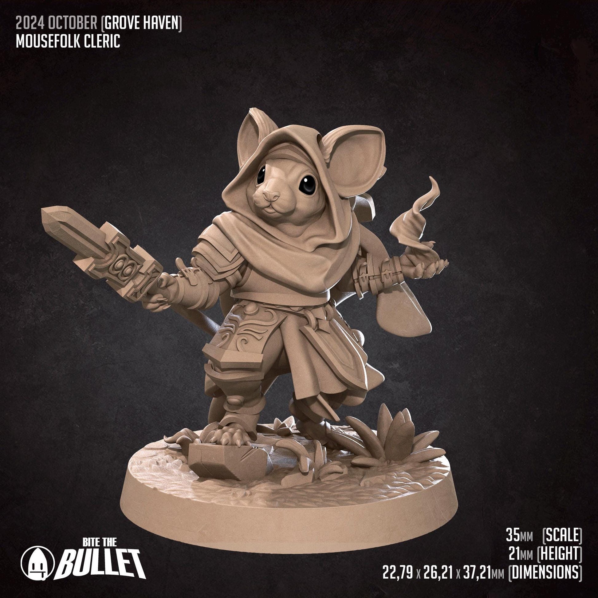 Mousefolk Cleric | Grove Haven | Bite The Bullet | 35mm Scale | Resin Printed Tabletop RPG Miniature Figures | DND | 5E