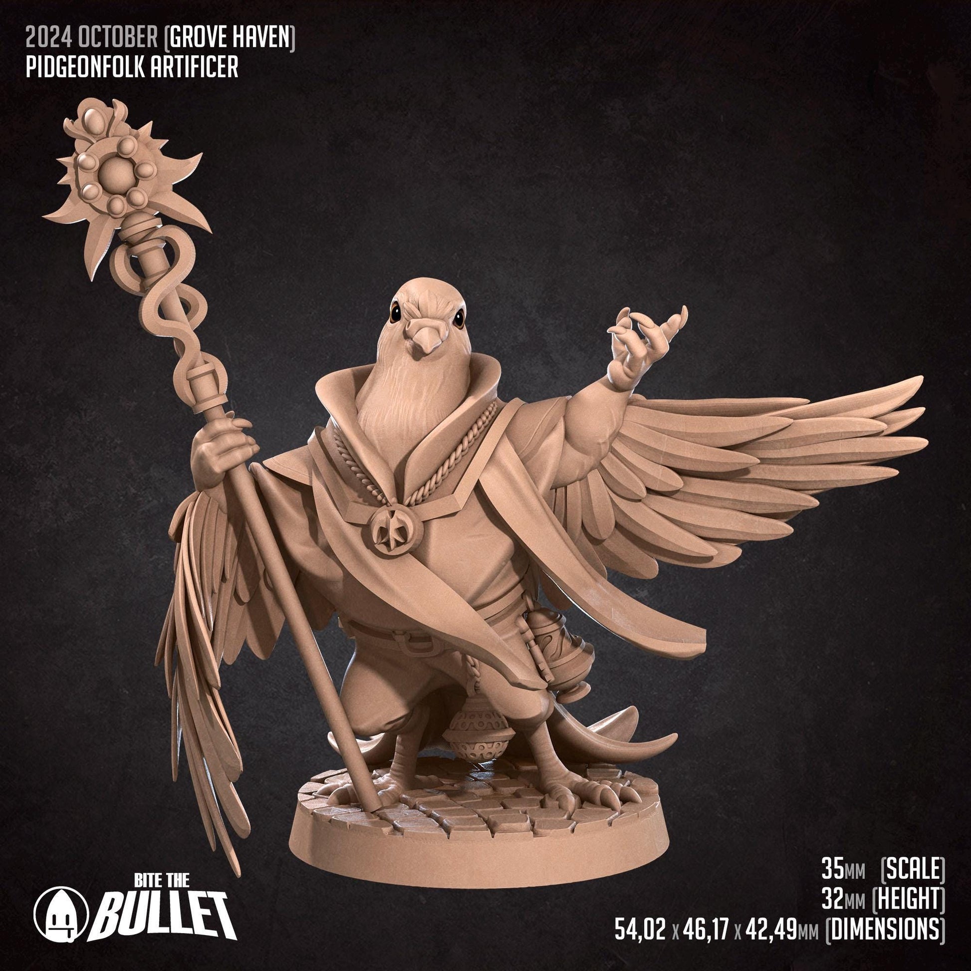 Pidgeonfolk Cleric | Grove Haven | Bite The Bullet | 35mm Scale | Resin Printed Tabletop RPG Miniature Figures | DND | 5E