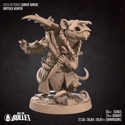 Ratfolk Hunter | Grove Haven | Bite The Bullet | 35mm Scale | Resin Printed Tabletop RPG Miniature Figures | DND | 5E