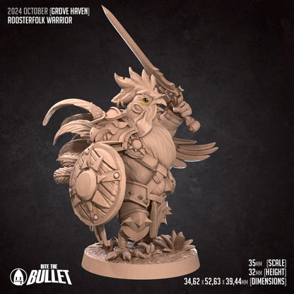 Roosterfolk Warrior | Grove Haven | Bite The Bullet | 35mm Scale | Resin Printed Tabletop RPG Miniature Figures | DND | 5E