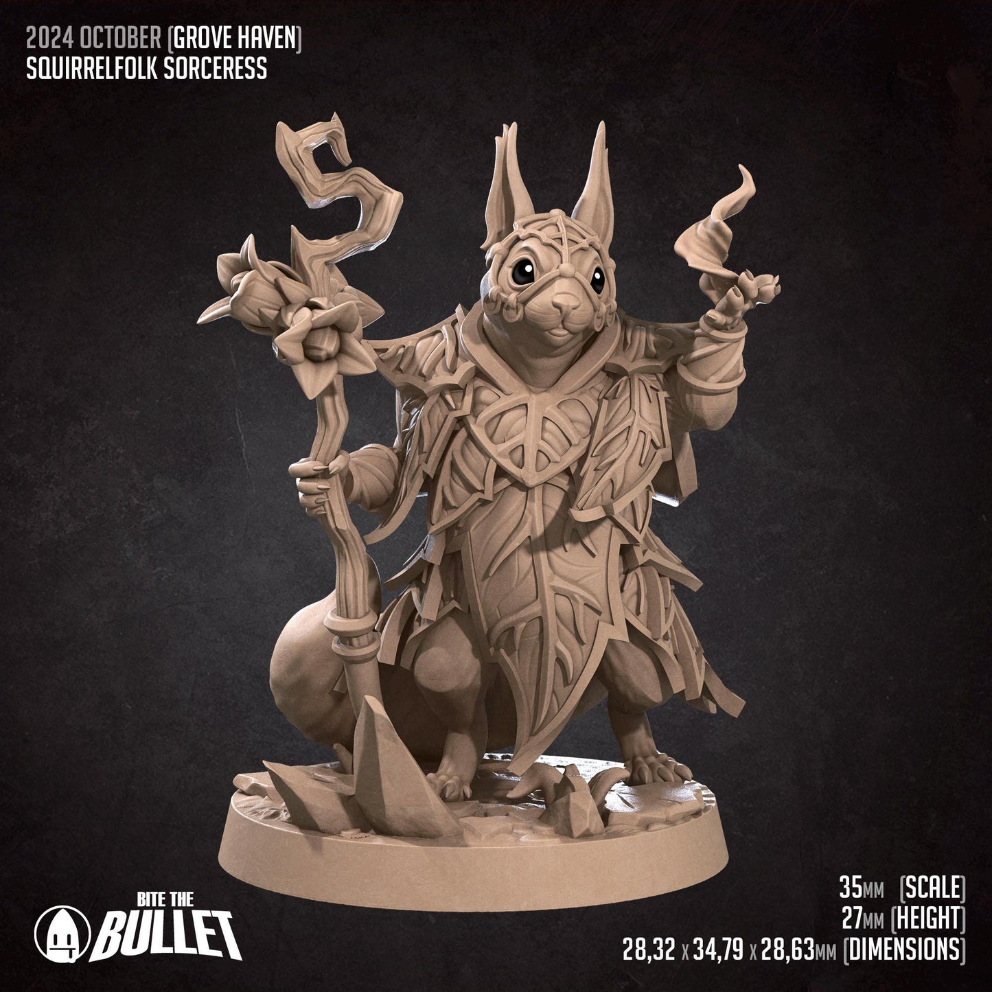 Squirrelfolk Sorceress | Grove Haven | Bite The Bullet | 35mm Scale | Resin Printed Tabletop RPG Miniature Figures | DND | 5E