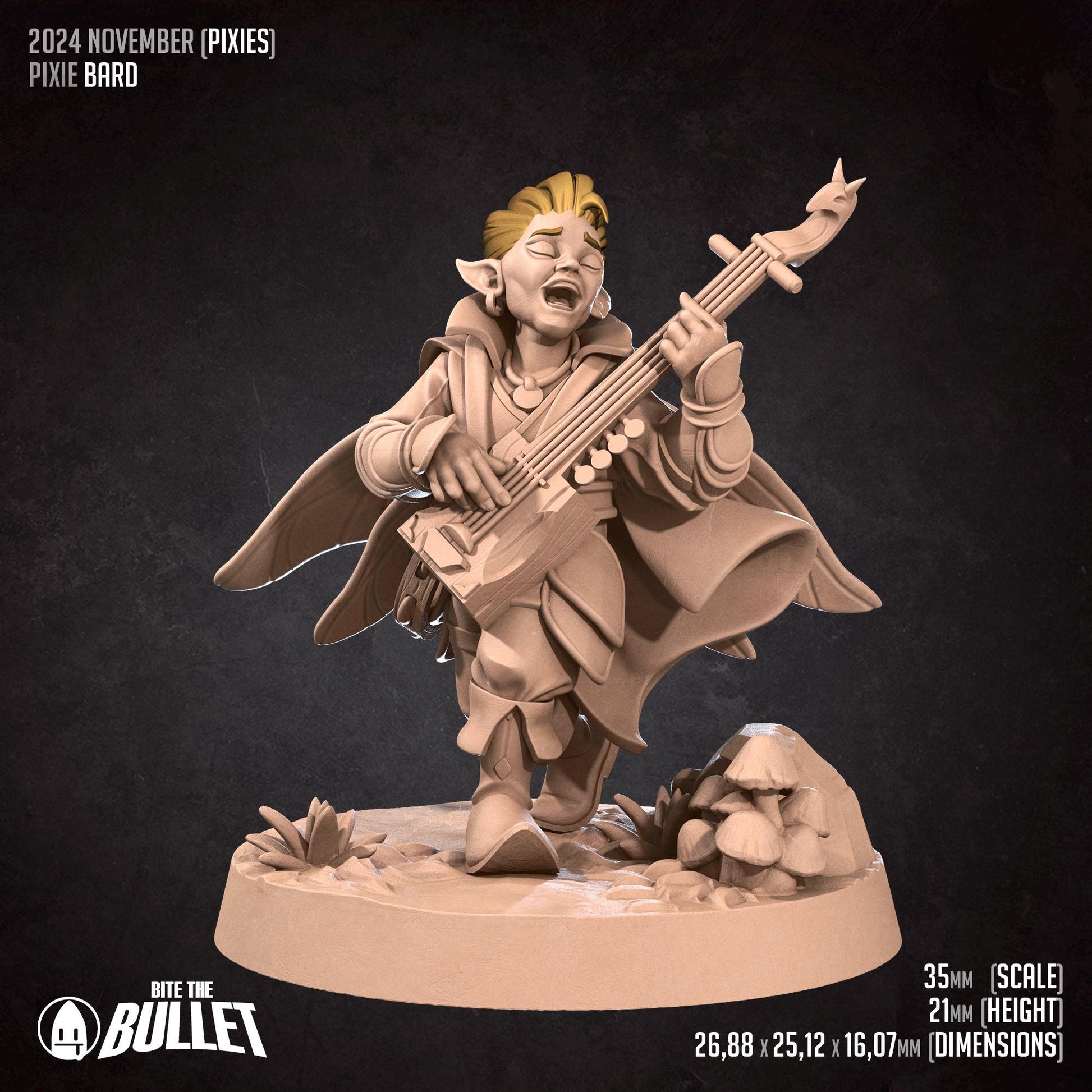 Pixie Bard | Pixies | Bite The Bullet | 35mm Scale | Resin Printed Tabletop RPG Miniature Figures | DND | 5E
