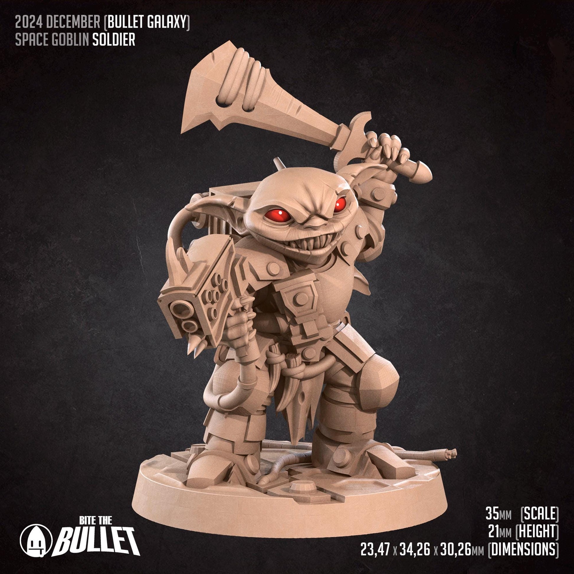Space Goblin Soldier | Bullet Galaxy | Bite The Bullet | 35mm Scale | Resin Printed Tabletop RPG Miniature Figures | DND | 5E