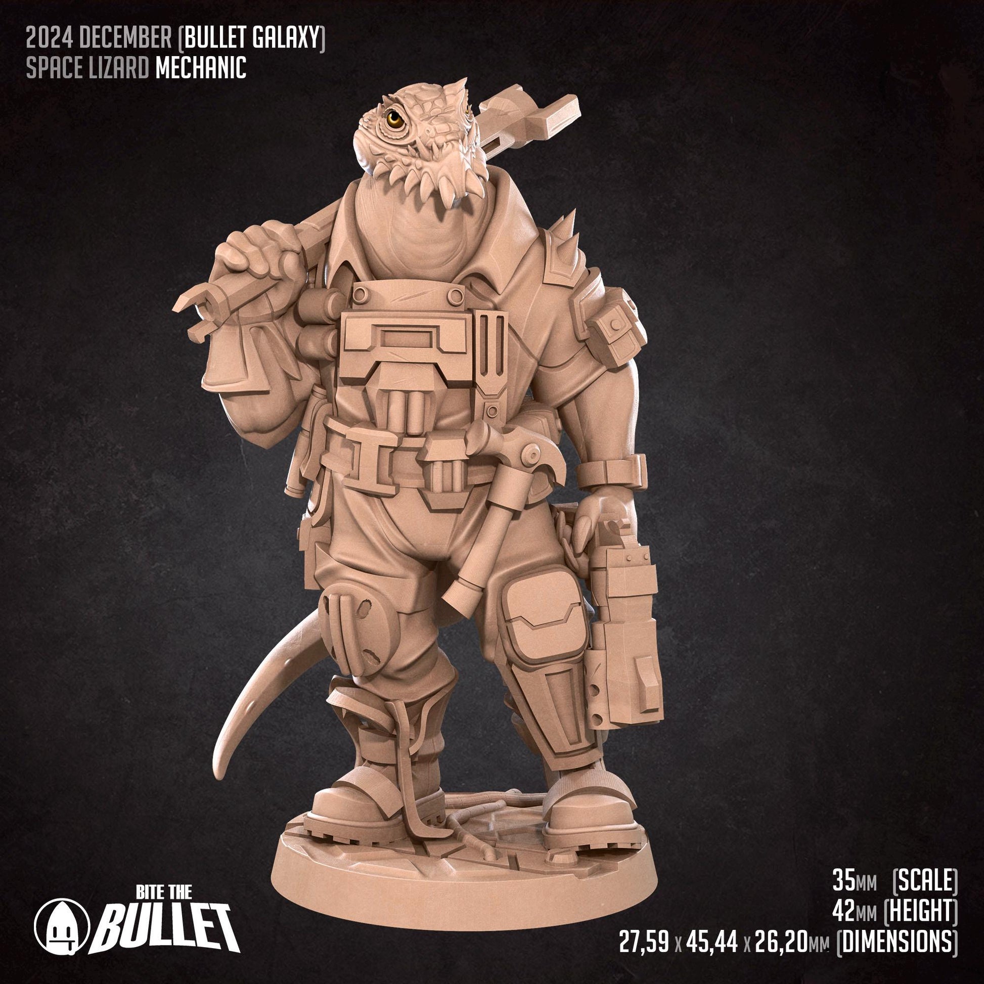 Space Lizard Mechanic | Bullet Galaxy | Bite The Bullet | 35mm Scale | Resin Printed Tabletop RPG Miniature Figures | DND | 5E